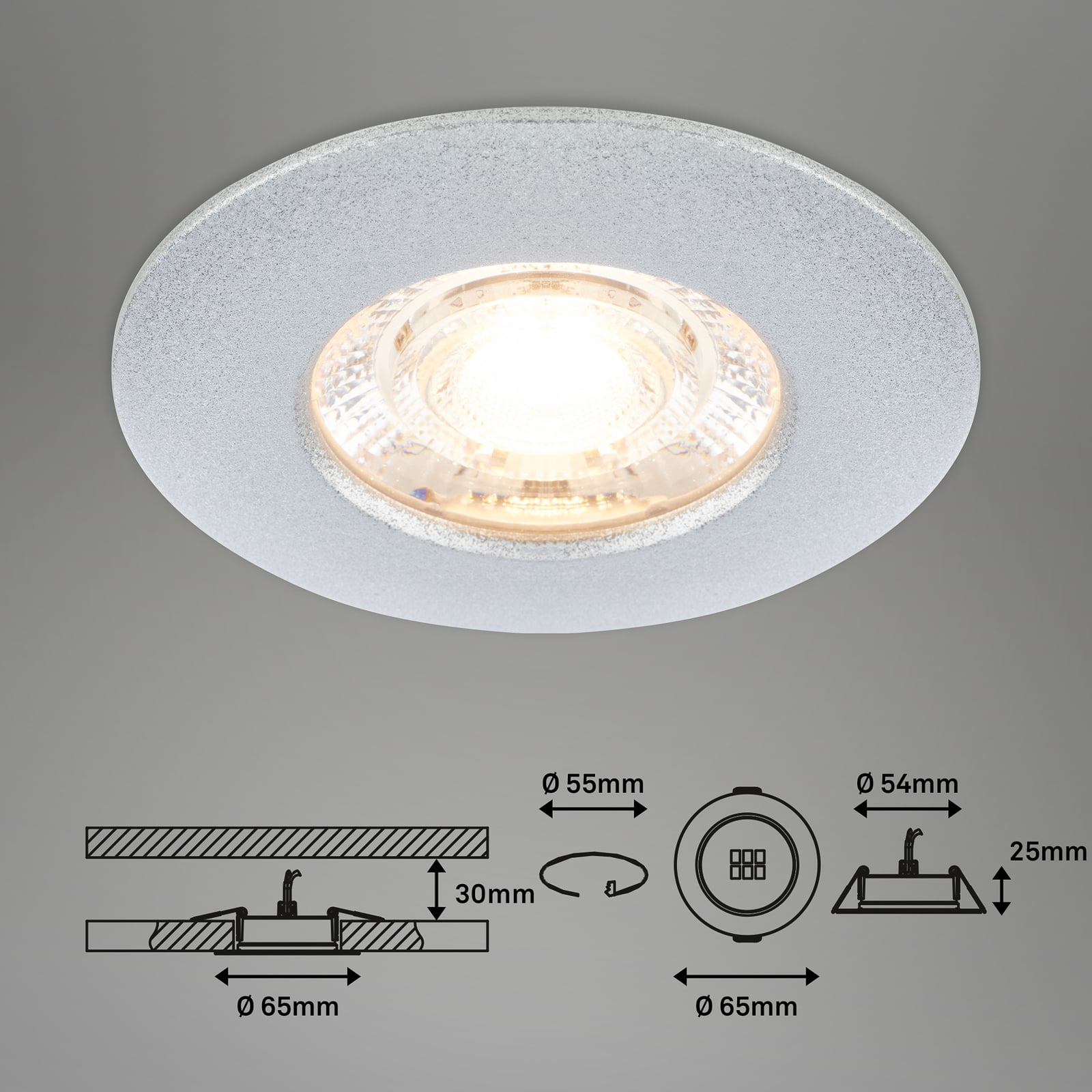 Montert LED innbyggingsspot Kulana Mini 3-pack krom IP44 Ø6,5 cm i tak
