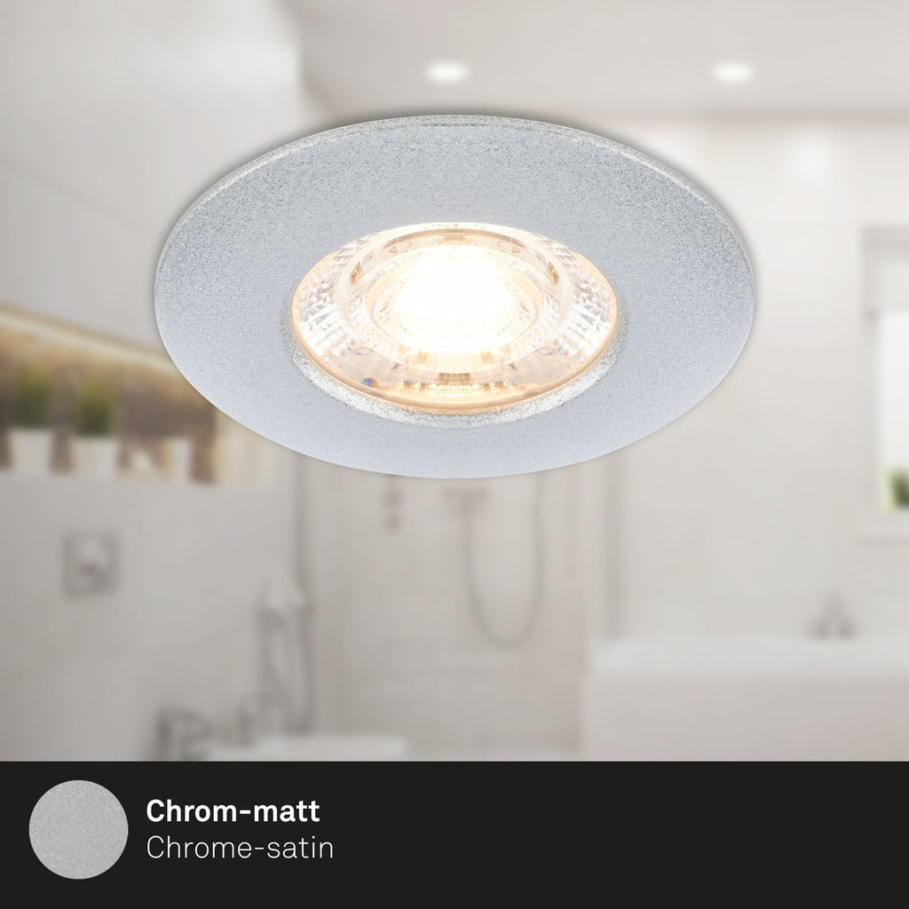 Nærbilde av LED innbyggingsspot Kulana Mini 3-pack krom IP44 Ø6,5 cm