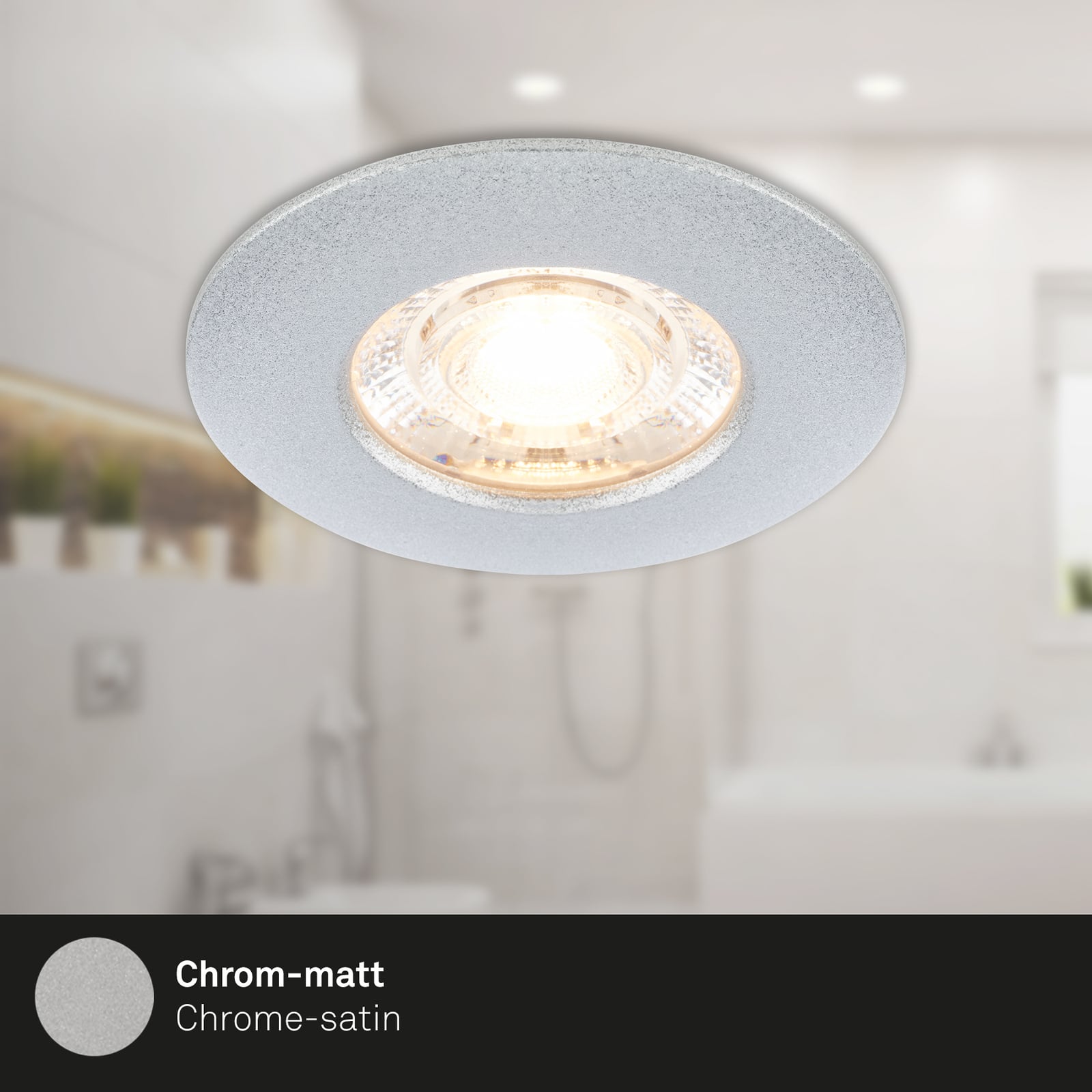 Nærbilde av LED innbyggingsspot Kulana Mini 3-pack krom IP44 Ø6,5 cm