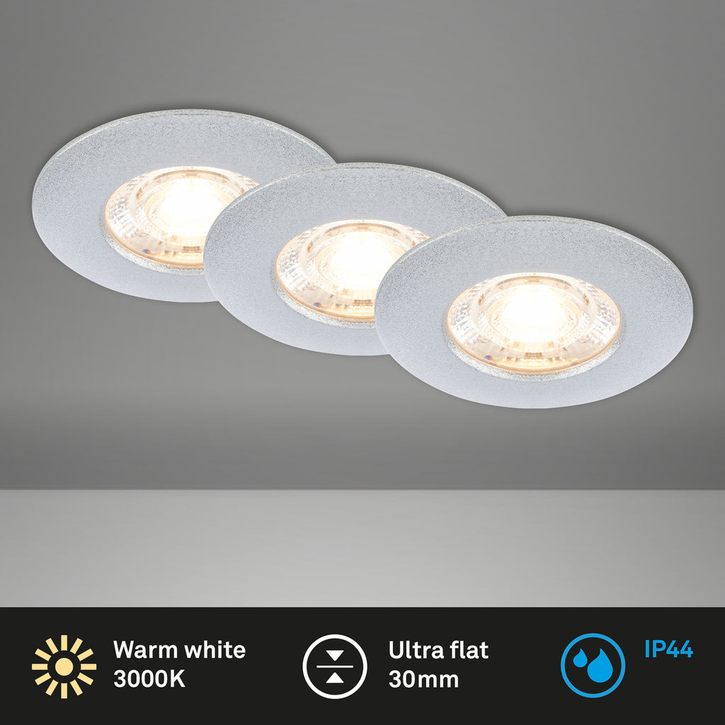 LED innbyggingsspot Kulana Mini 3-pack krom IP44 Ø6,5 cm sett fra siden