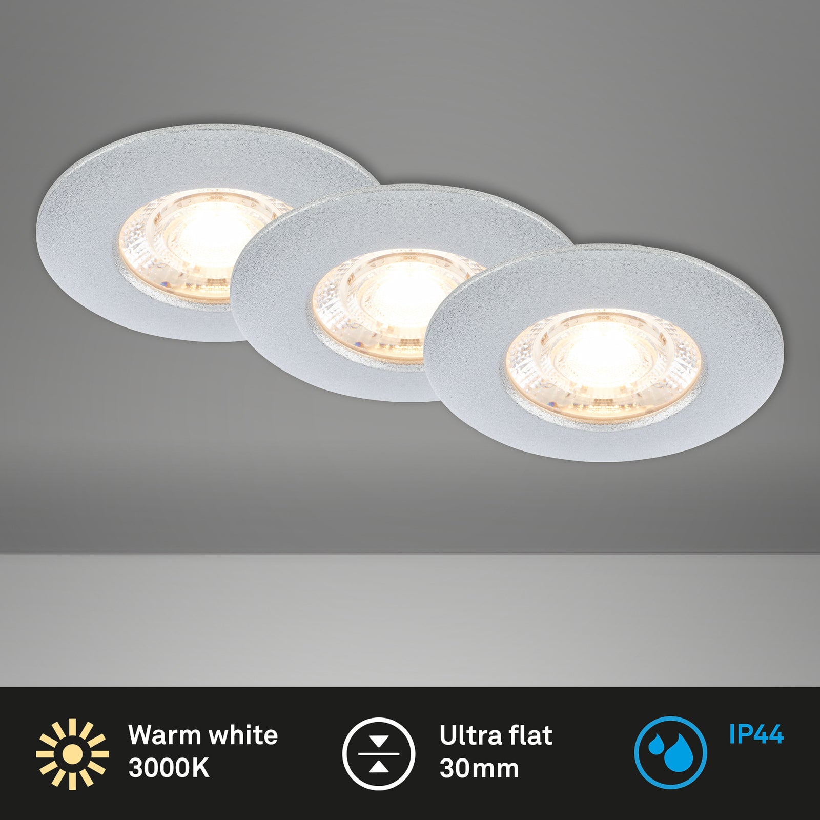 LED innbyggingsspot Kulana Mini 3-pack krom IP44 Ø6,5 cm sett fra siden