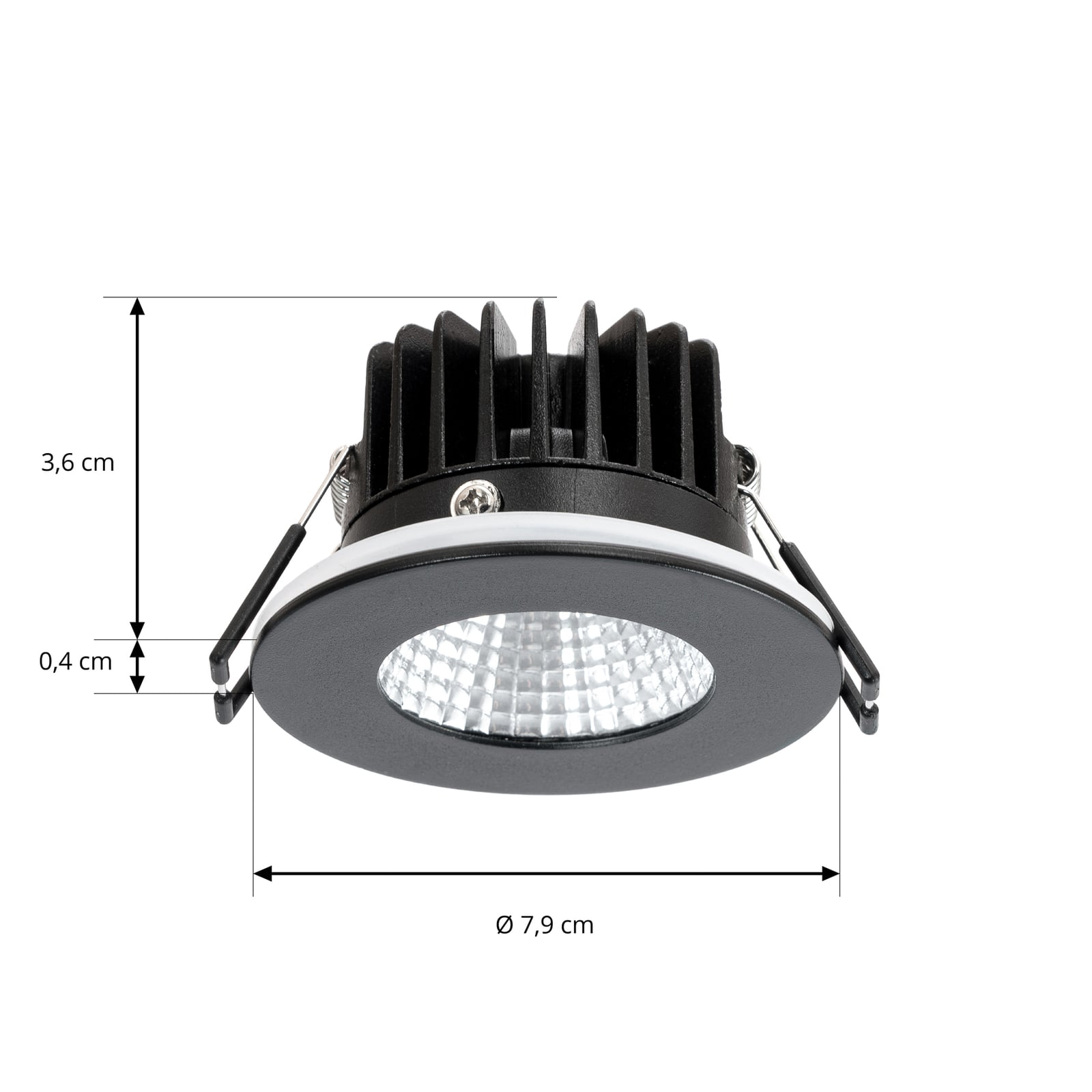 Nærbilde av LED innbyggingsspot Lirin dimbar svart IP65 Ø7,9 cm