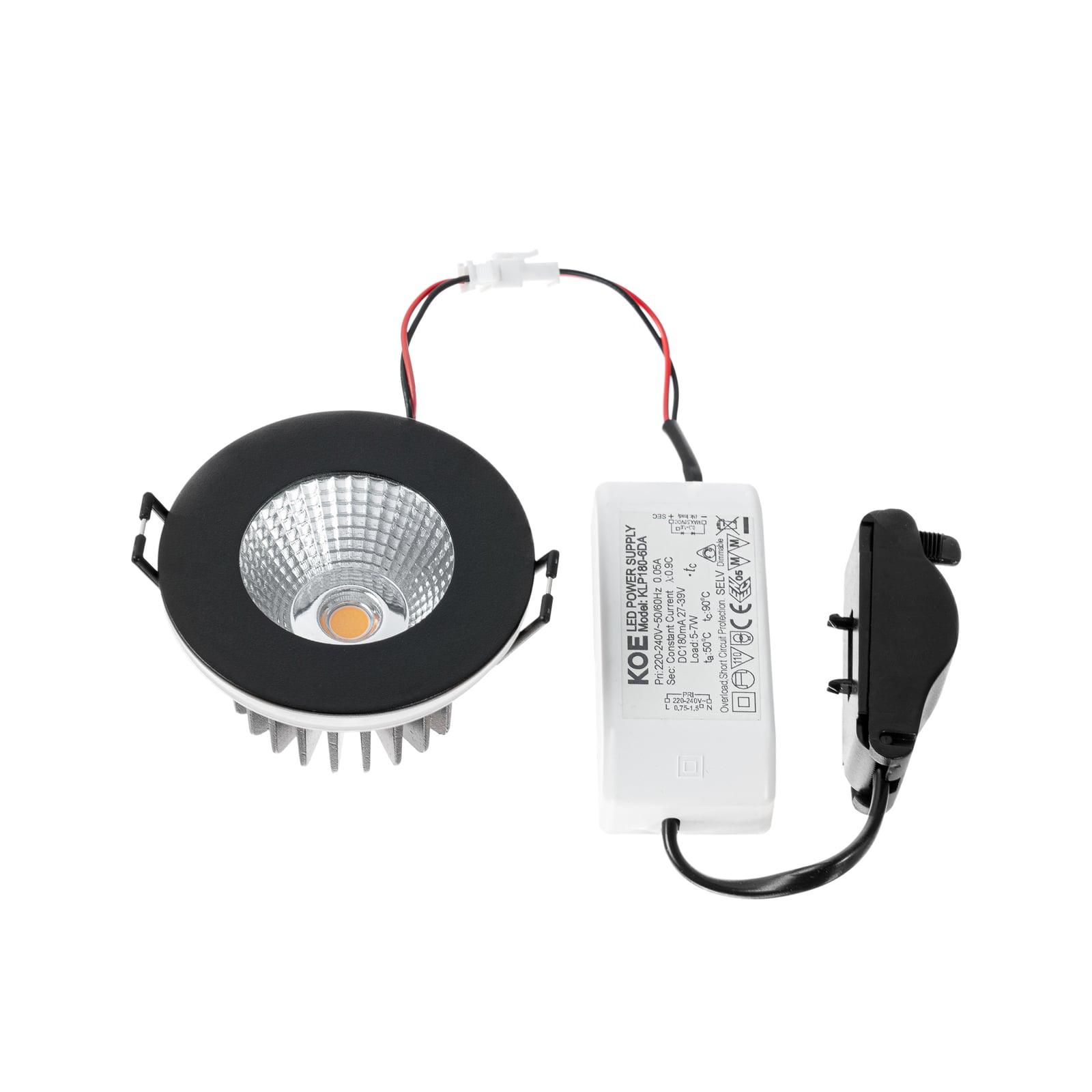 LED innbyggingsspot Lirin svart matt IP65 dimbar 6W montert i tak