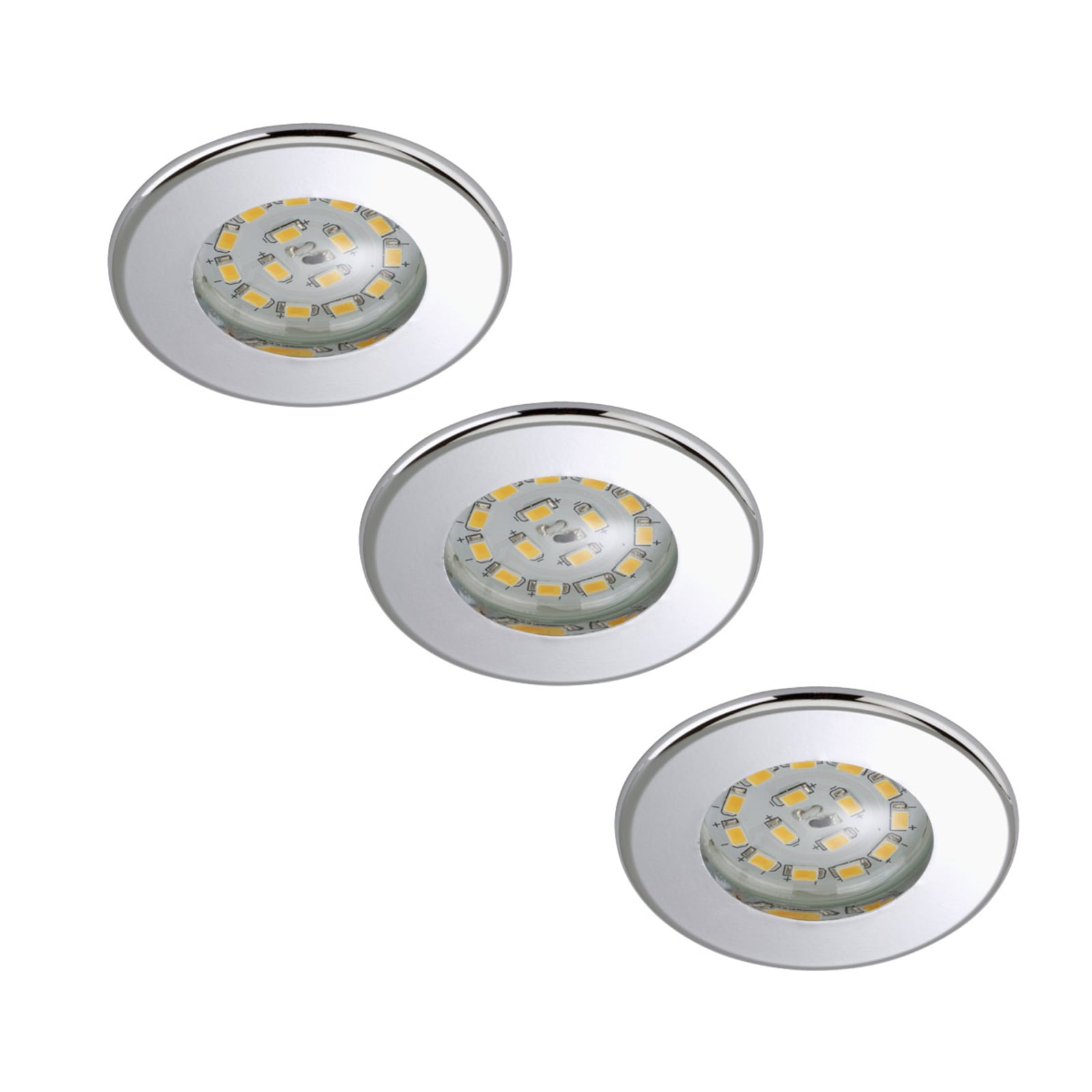 LED innbyggingsspot Nikas 3-pack krom IP44 3000K forfra