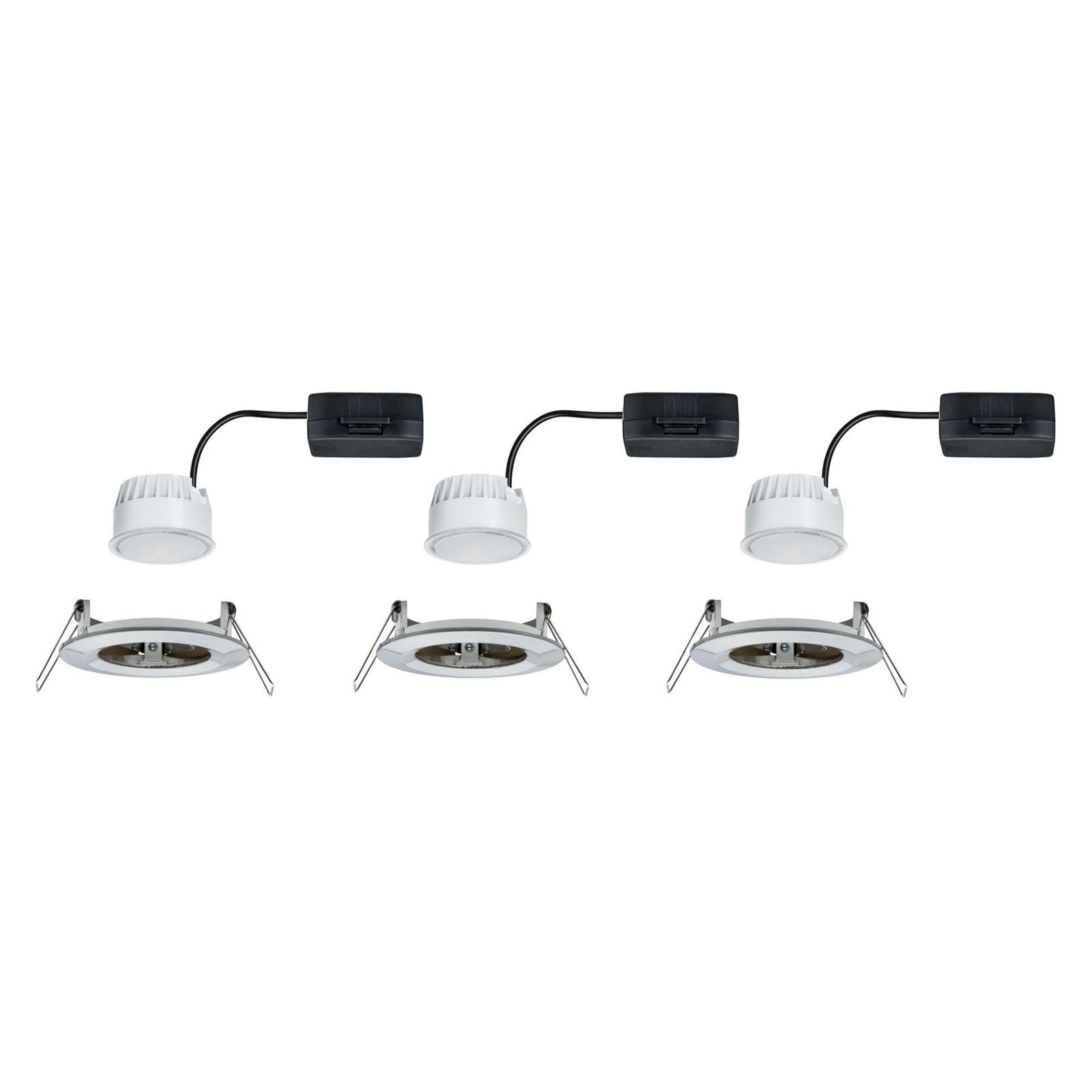 LED innbyggingsspot Nova 3-pack børstet stål med lys på