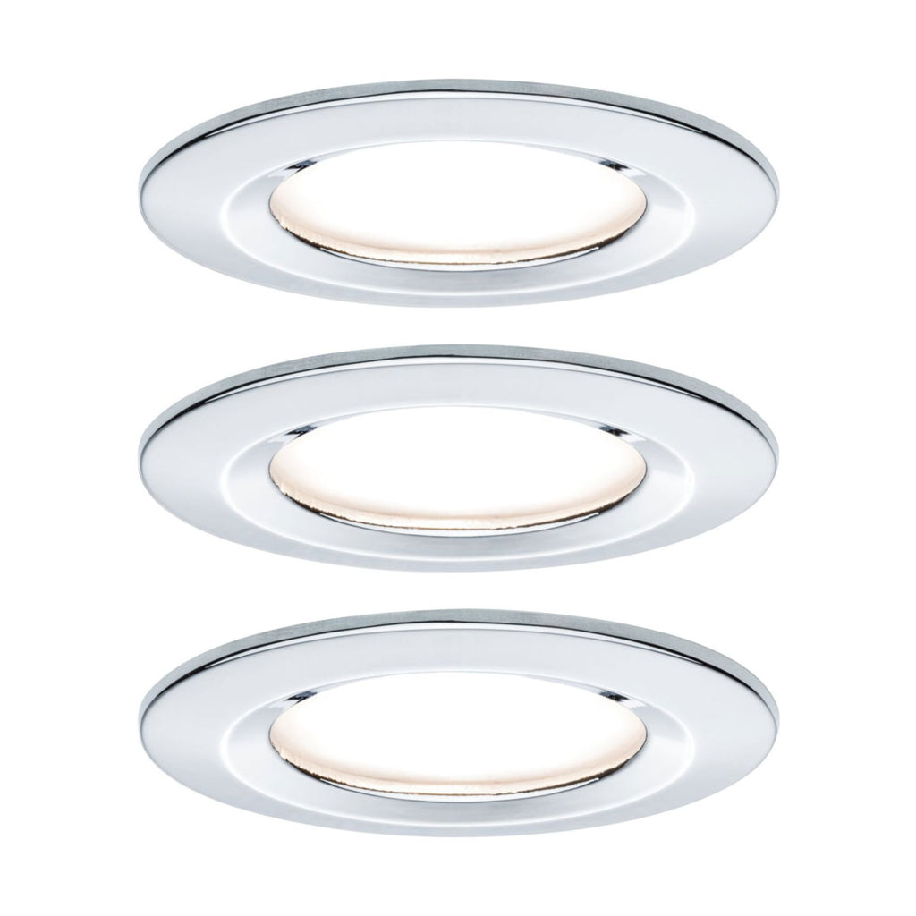 LED innbyggingsspot Nova Coin 3-pack krom dimbar IP44 front
