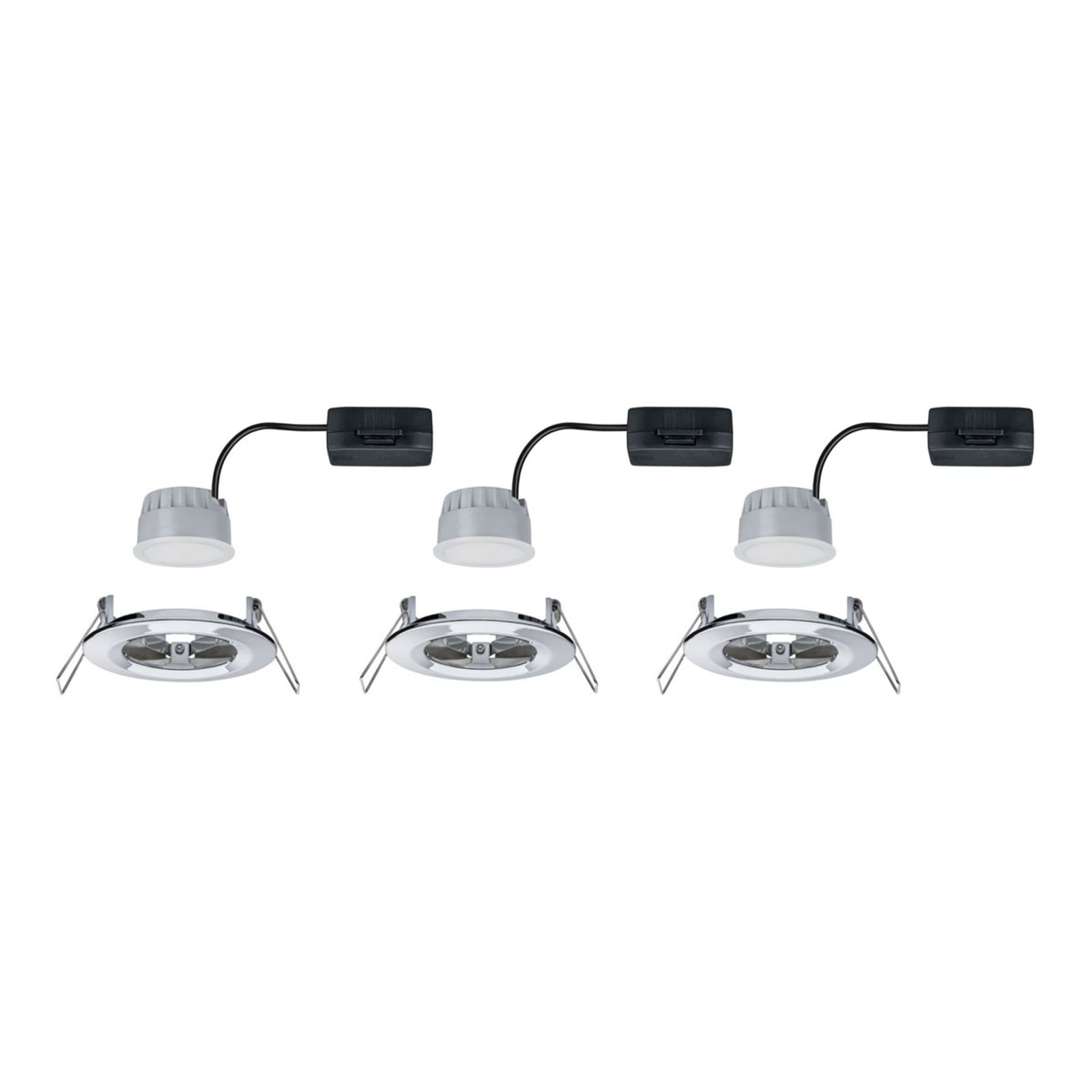 LED innbyggingsspot Nova Coin 3-pack krom dimbar IP44 montert i tak