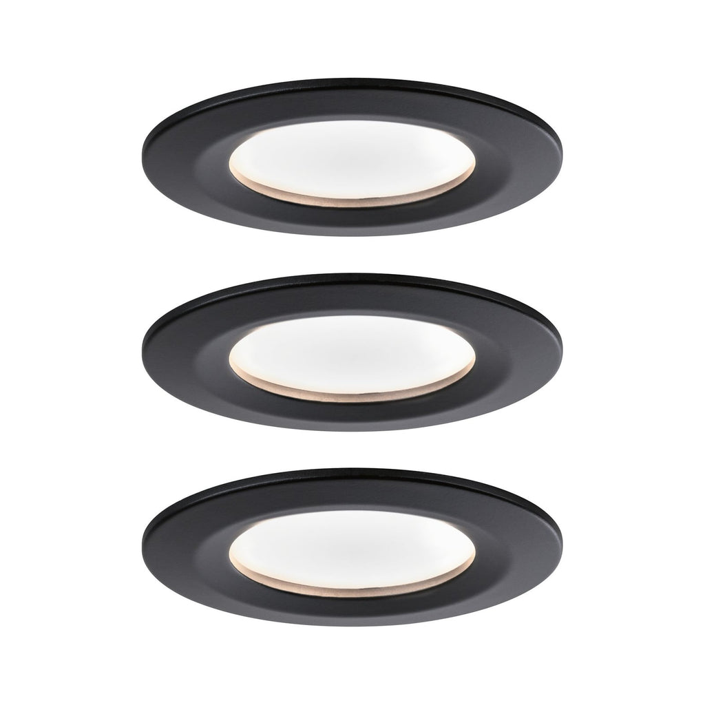 LED innbyggingsspot Nova Coin 3-pack svart matt IP44 forfra