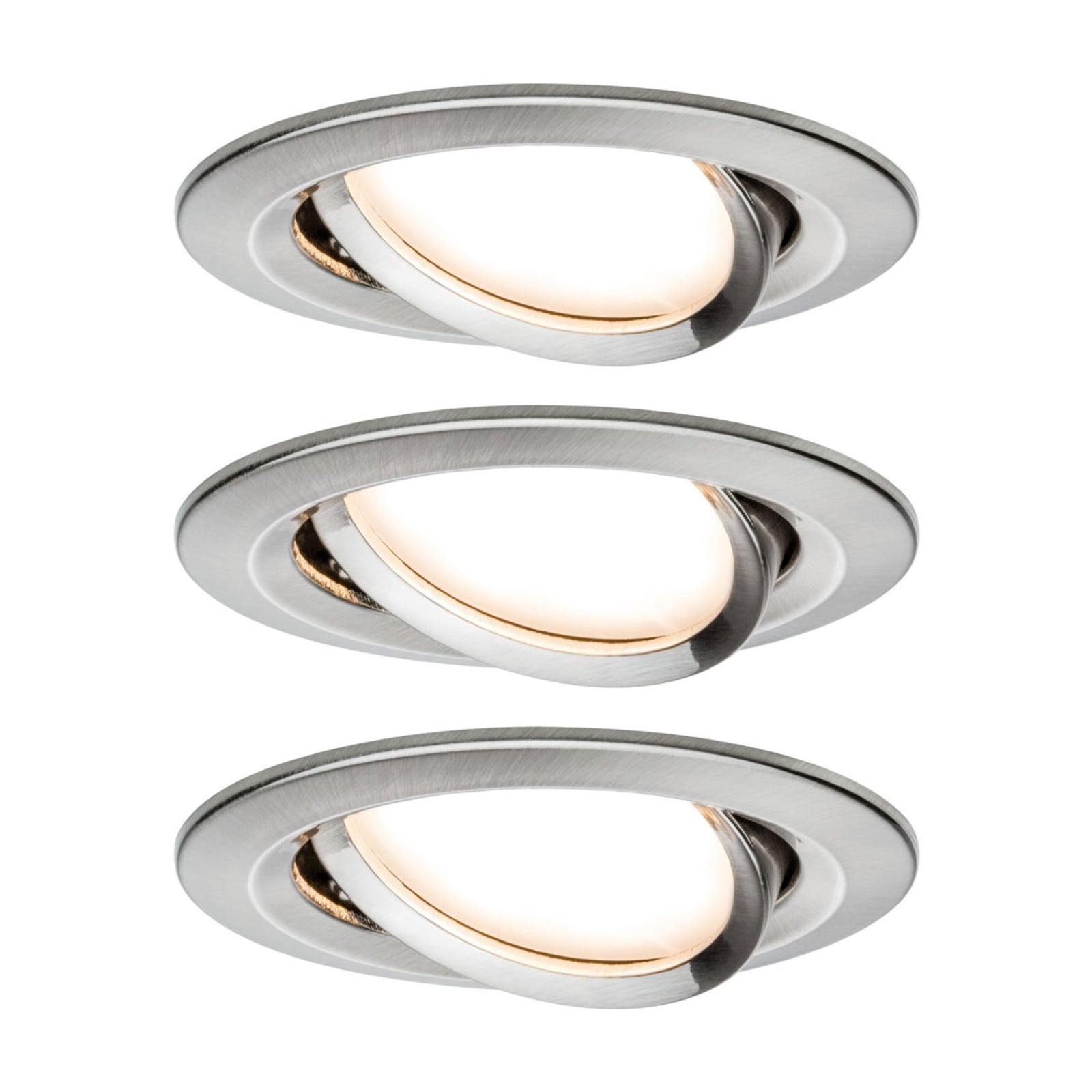 LED innbyggingsspot Nova Coin 3-pack svingbar dimbar børstet stål forfra