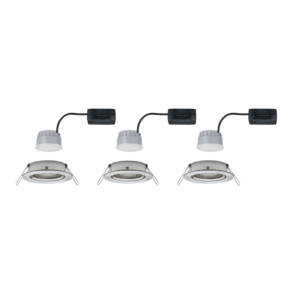 LED innbyggingsspot Nova Coin 3-pack svingbar dimbar børstet stål montert i tak
