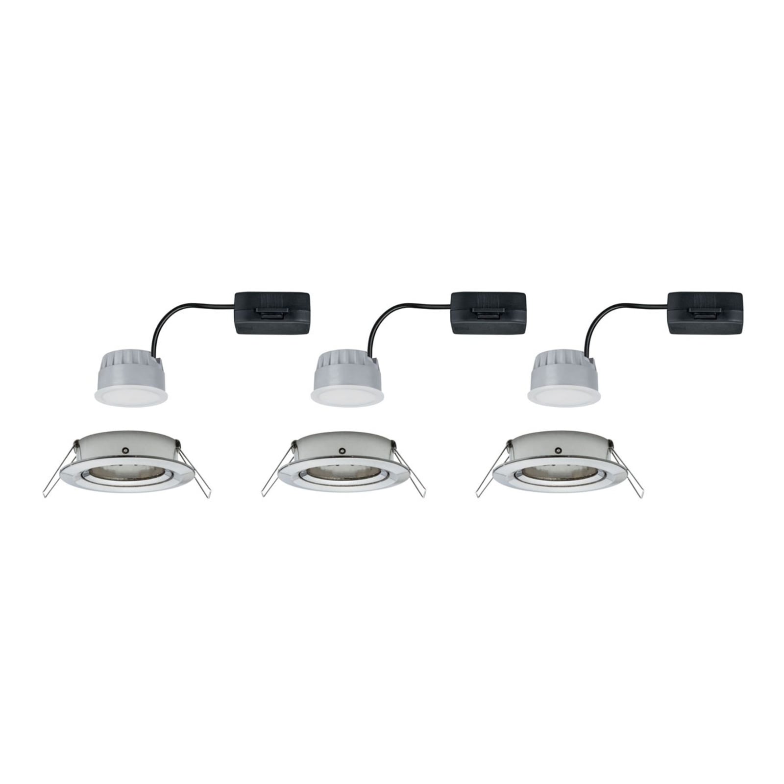 LED innbyggingsspot Nova Coin 3-pack svingbar dimbar børstet stål montert i tak