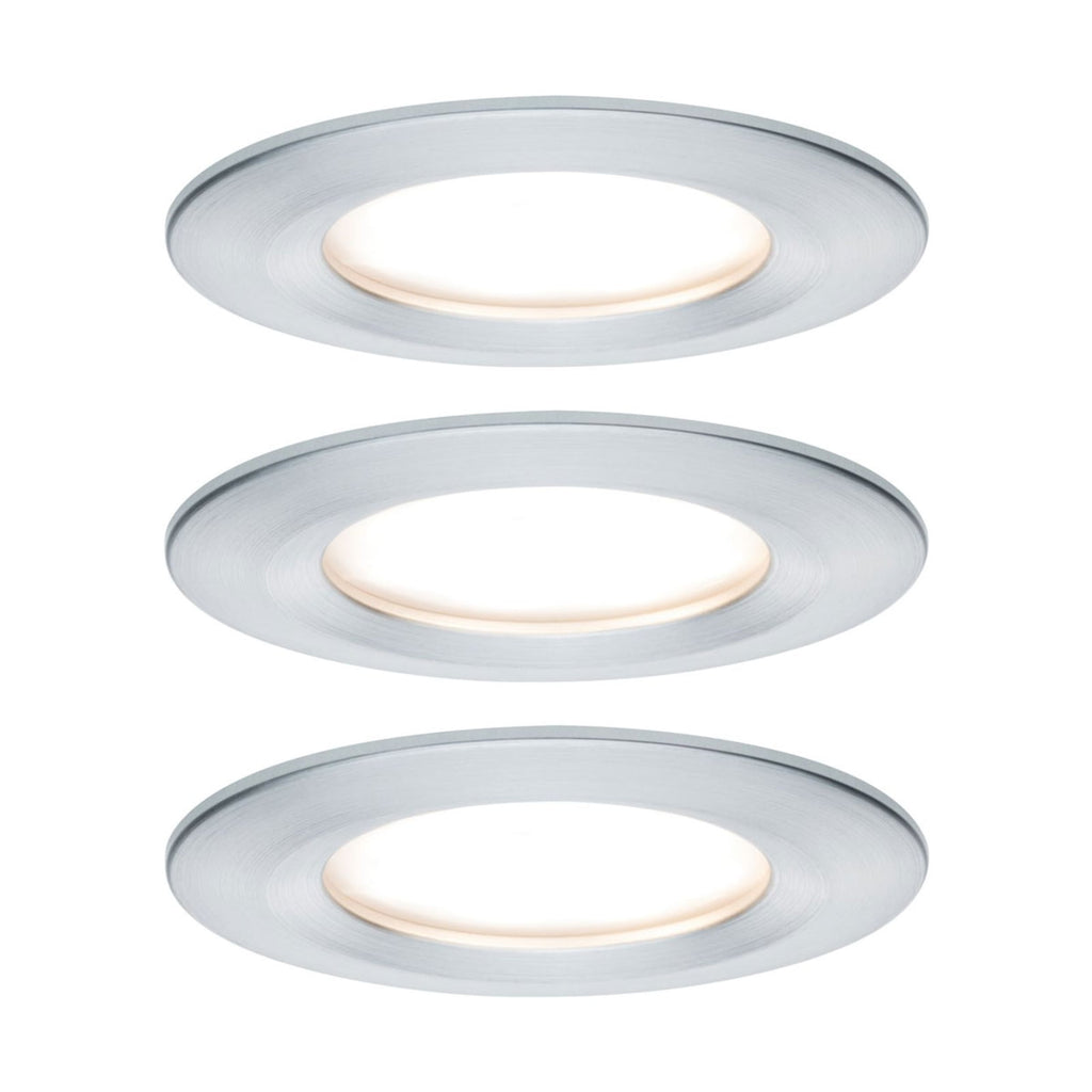 LED innbyggingsspot Nova Coin 3-sett dimbar aluminium rund IP44 forfra