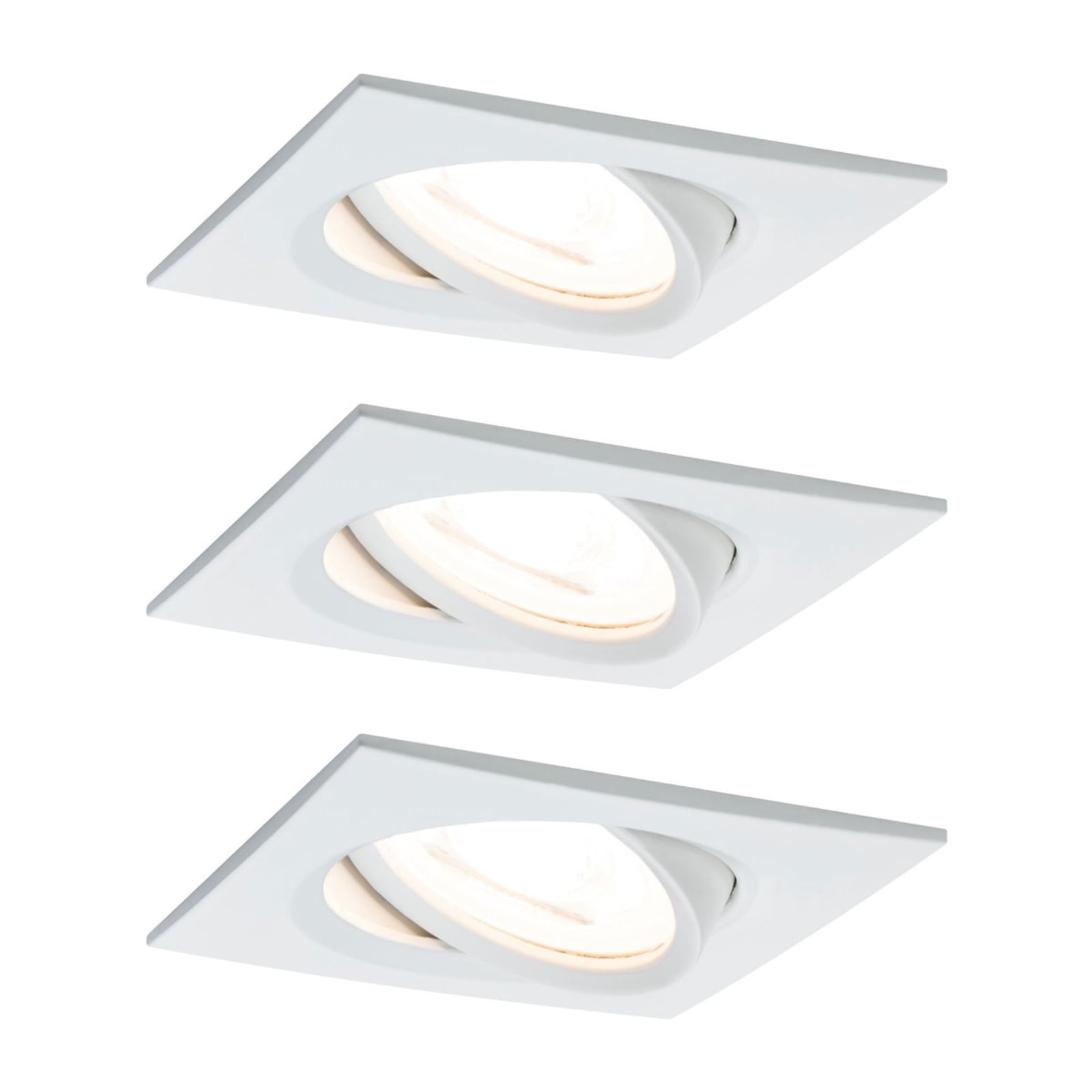 LED innbyggingsspot Nova Coin 3-sett kantet dimbar hvit forfra