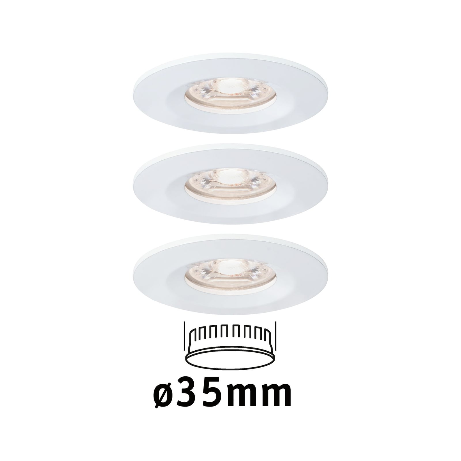 LED innbyggingsspot Nova mini 3-pack Ø6,5 cm IP44 hvit forfra