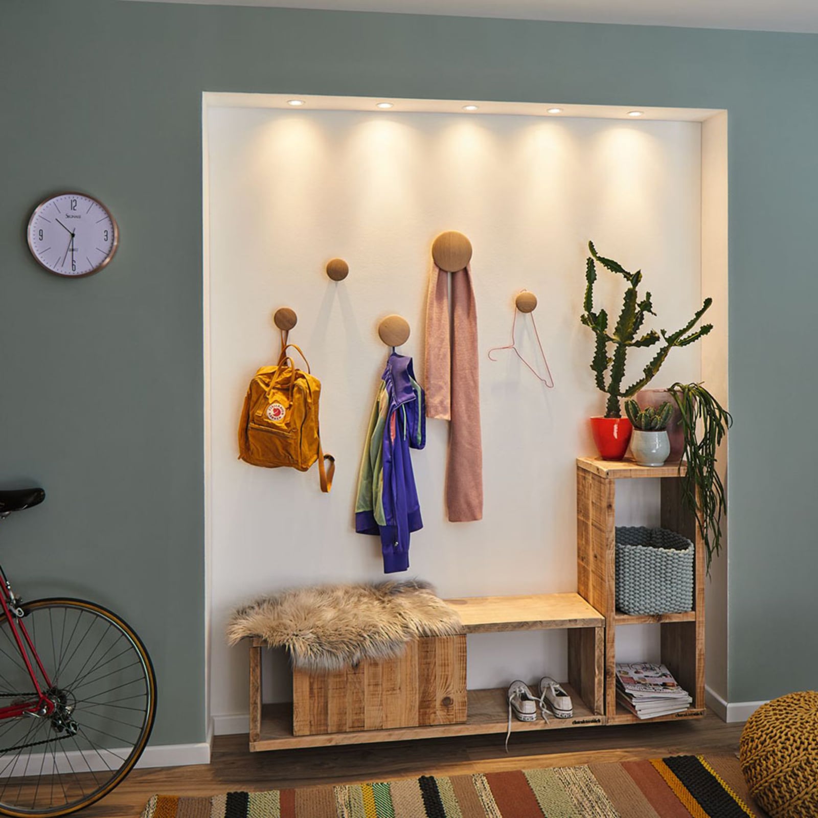 LED innbyggingsspot Nova mini 3-sett krom IP44 nærbilde av LED-lys