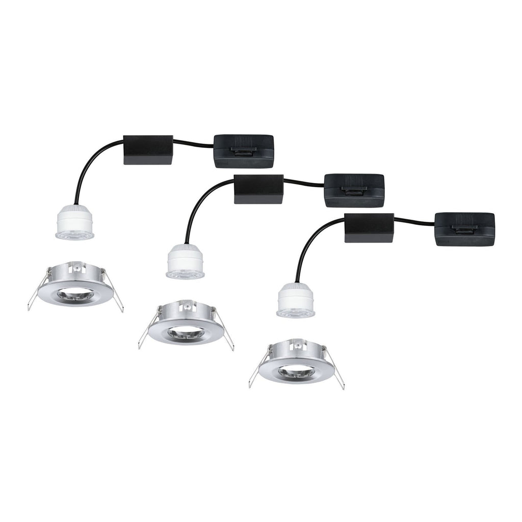 LED innbyggingsspot Nova mini 3-sett krom IP44 pakning og deler