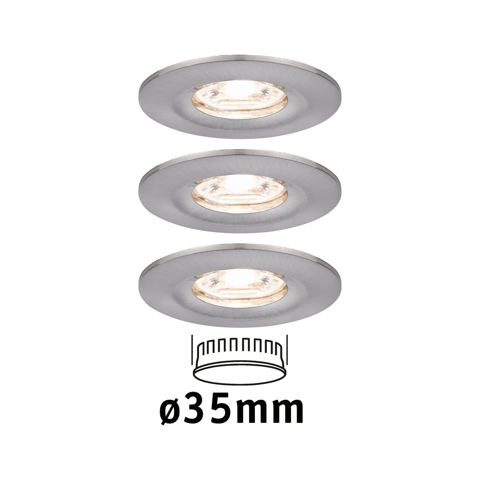 LED innbyggingsspot Nova mini 3-sett Zigbee IP44 børstet stål forfra
