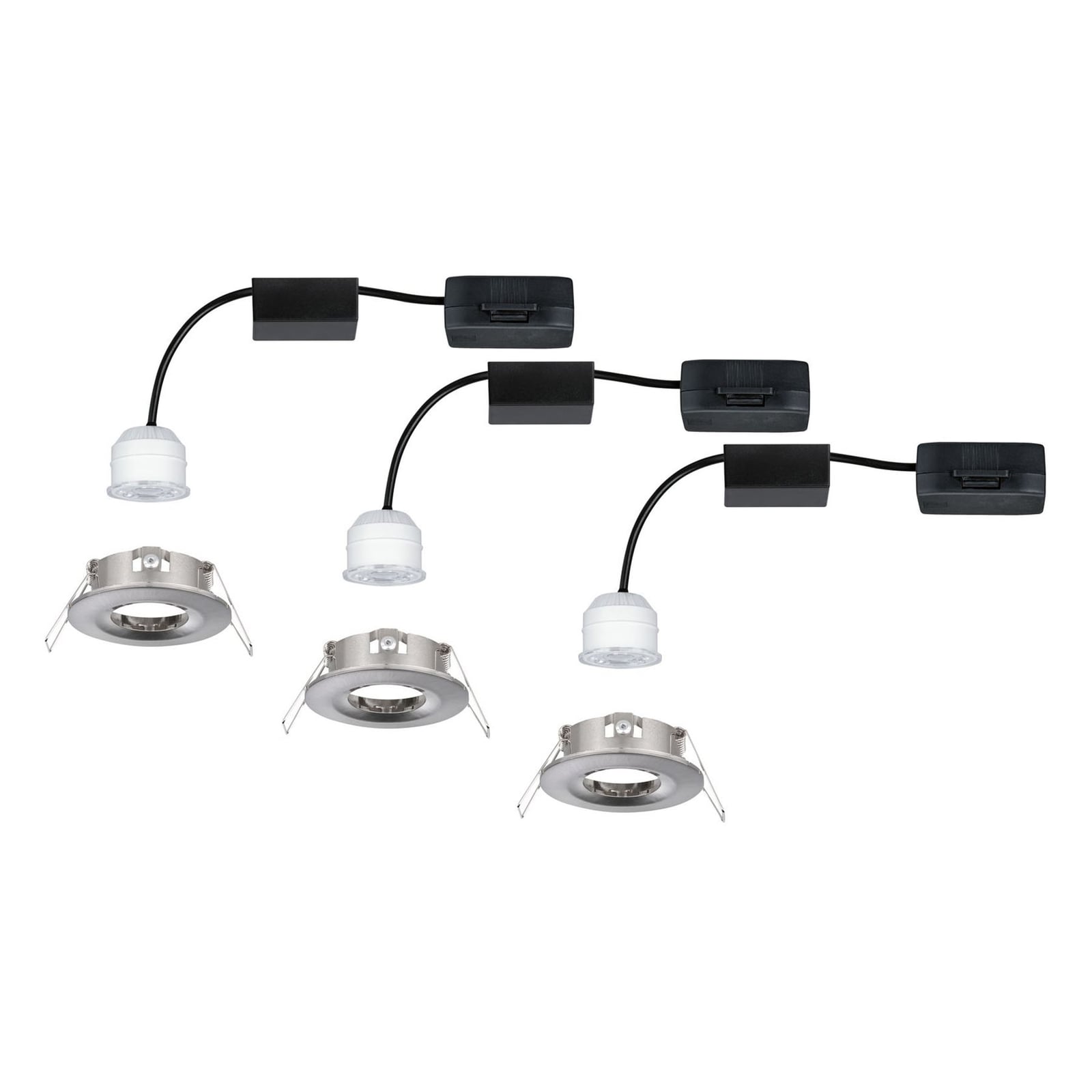 LED innbyggingsspot Nova mini 3-sett Zigbee IP44 børstet stål Zigbee logo