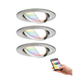 LED innbyggingsspot Nova Plus 3-pack RGBW Zigbee børstet stål front