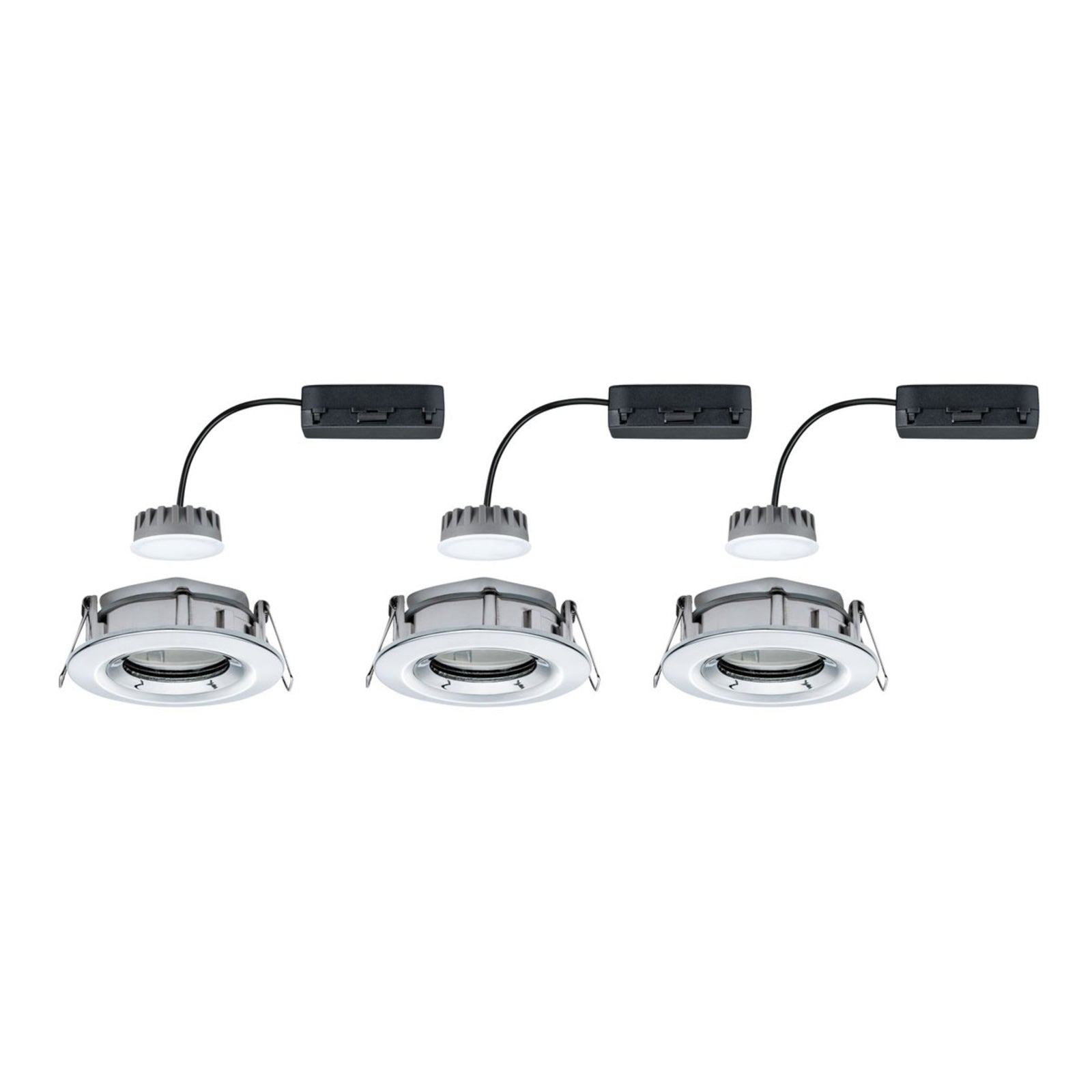 LED innbyggingsspot Nova Plus 3-pack svingbar krom IP65 montert i tak