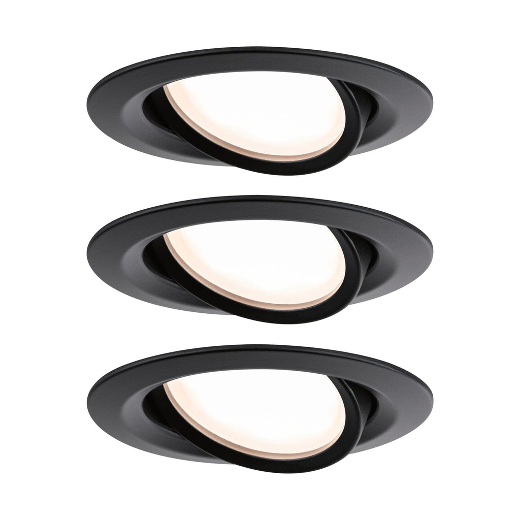 LED innbyggingsspot Nova Plus Coin 3-pack svart forfra