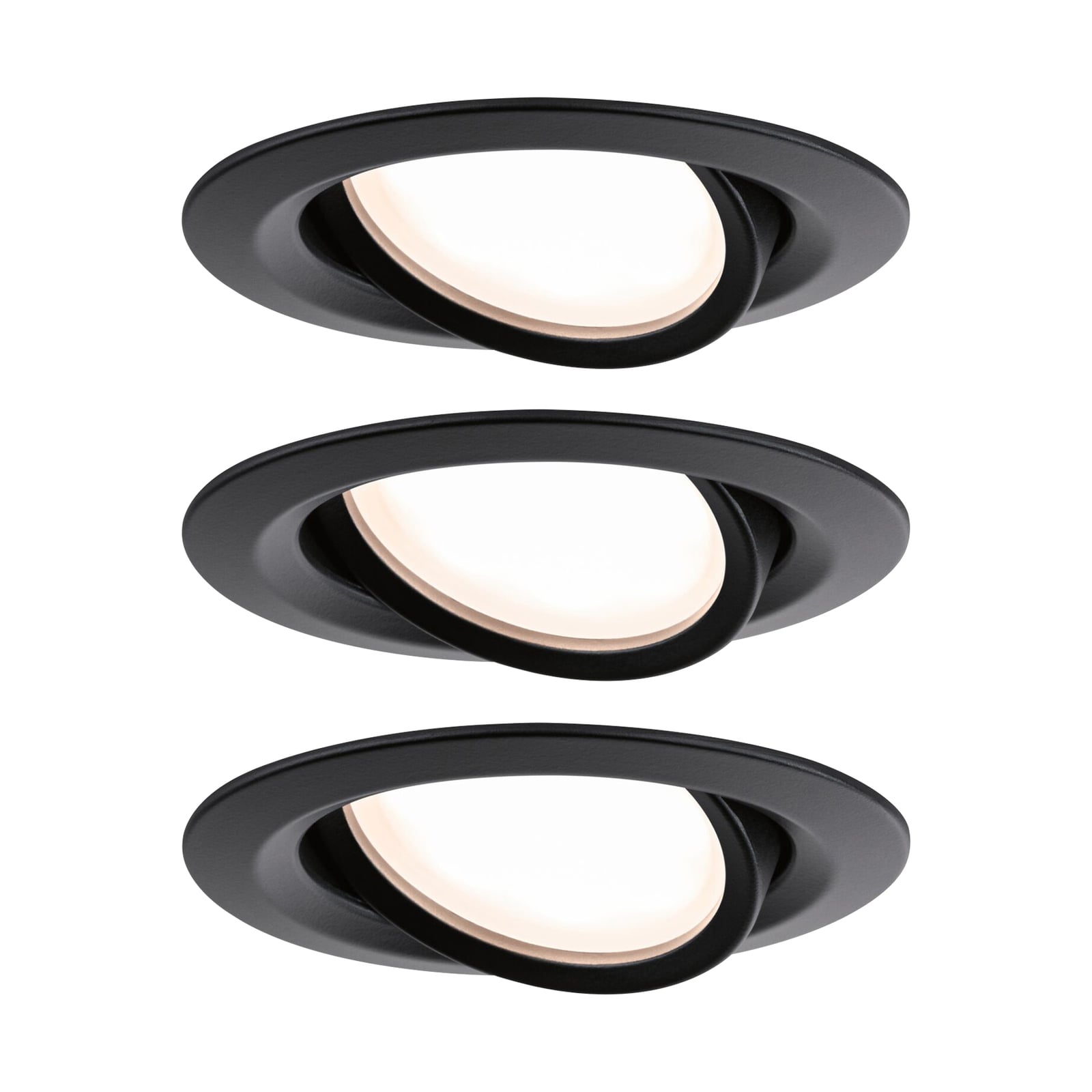 LED innbyggingsspot Nova Plus Coin 3-pack svart forfra