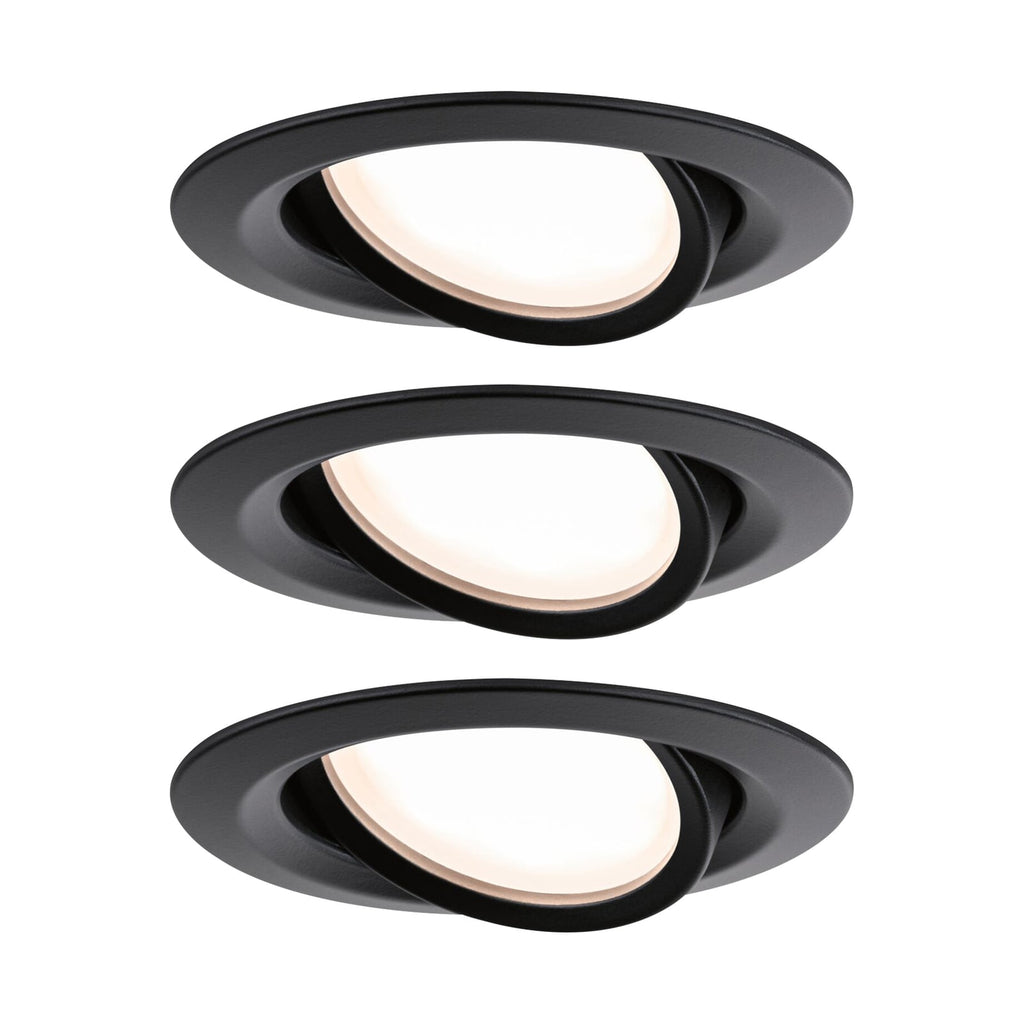 LED innbyggingsspot Nova Plus Coin 3-pack svart dimbar forfra