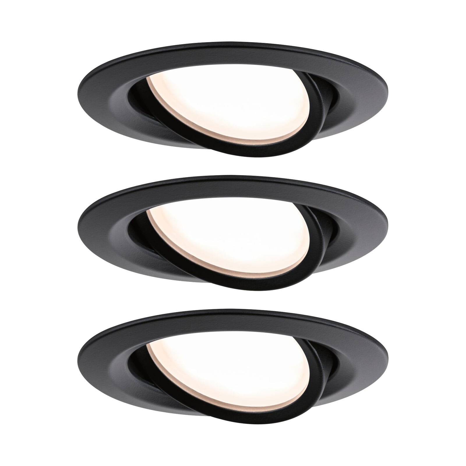 LED innbyggingsspot Nova Plus Coin 3-pack svart dimbar forfra