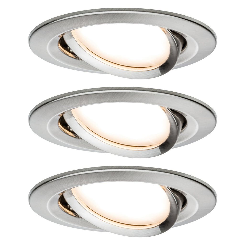 LED innbyggingsspot Nova svingbar børstet stål 3-pk forfra