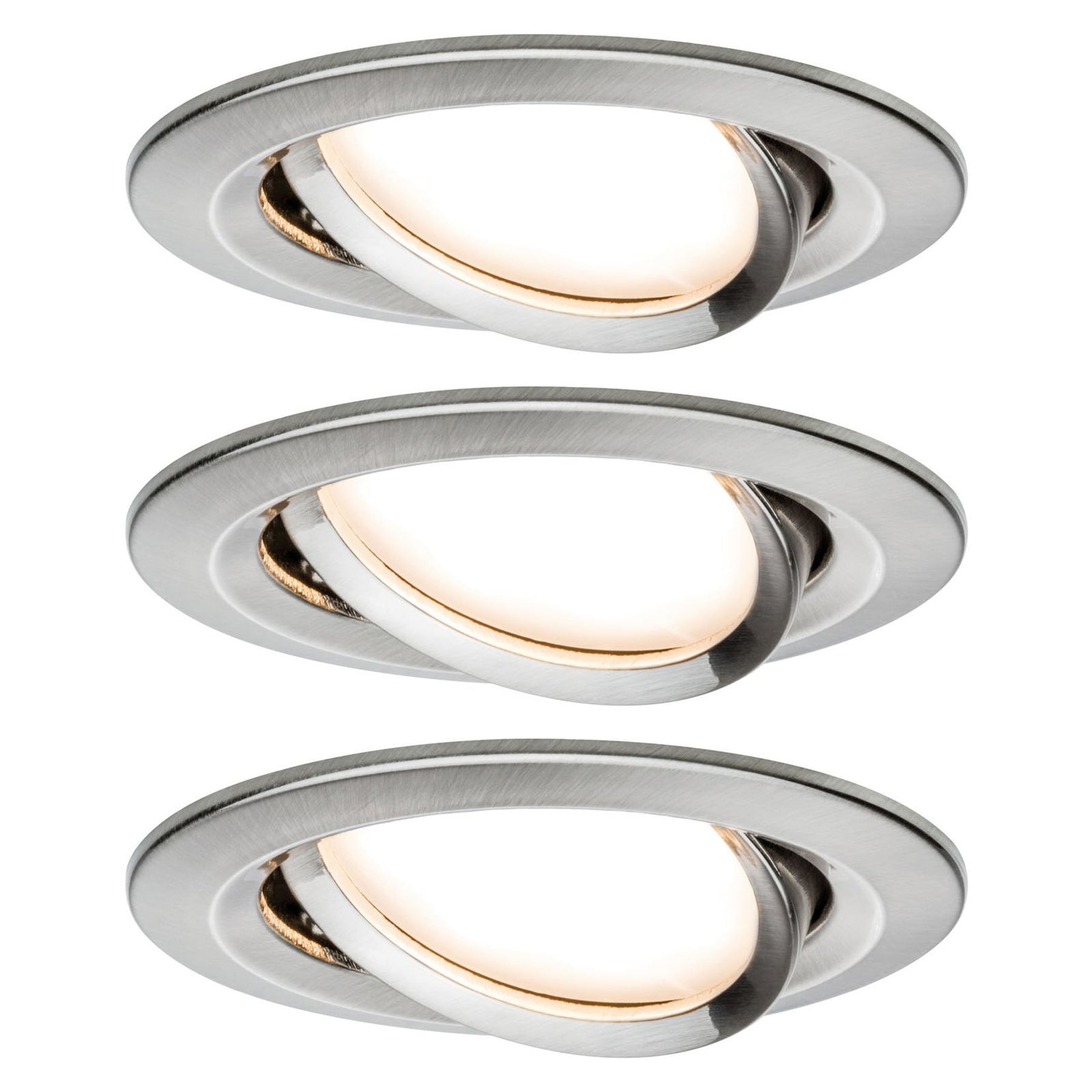 LED innbyggingsspot Nova svingbar børstet stål 3-pk forfra