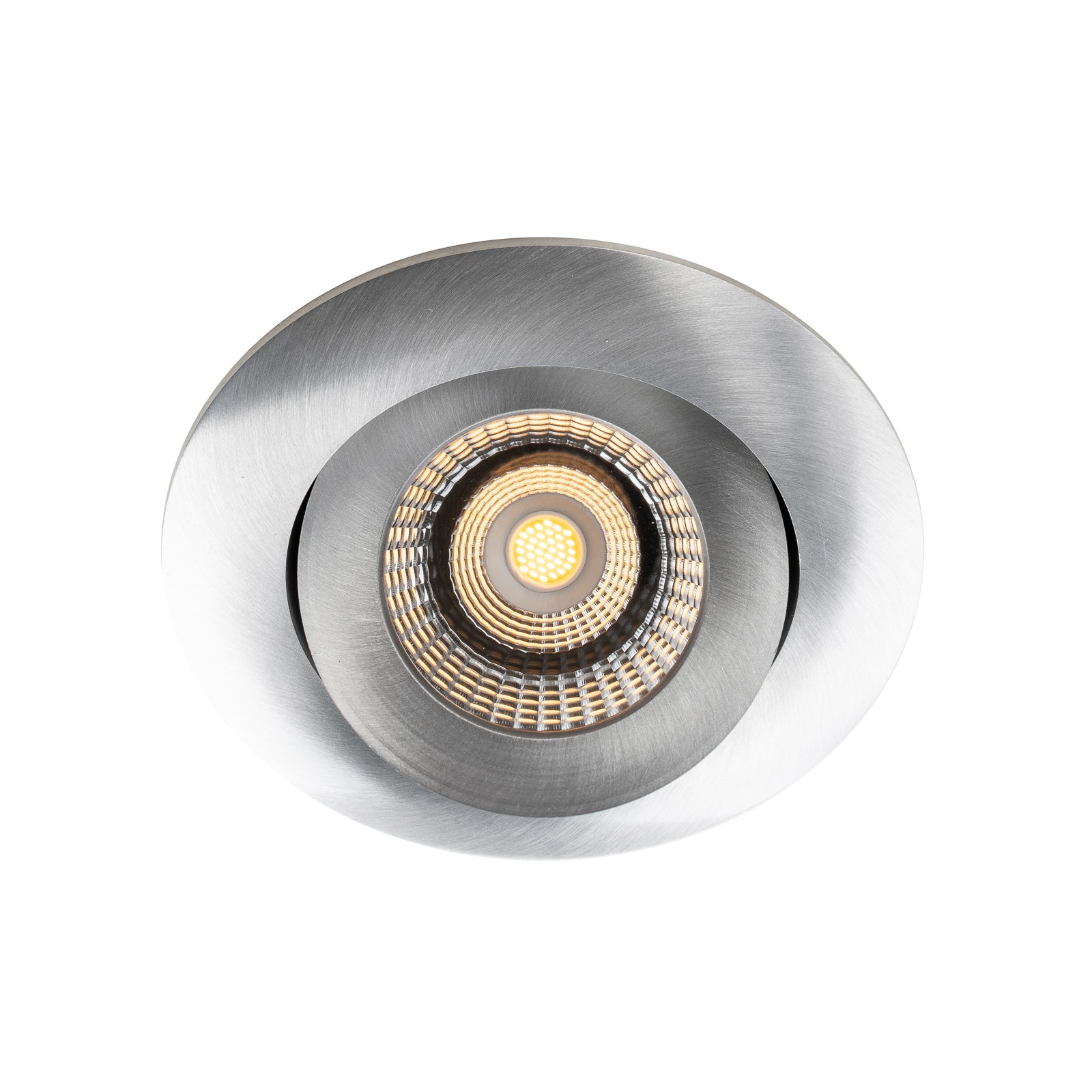 LED innbyggingsspot One 360° dim-to-warm IP44 alu Ø9 cm forfra