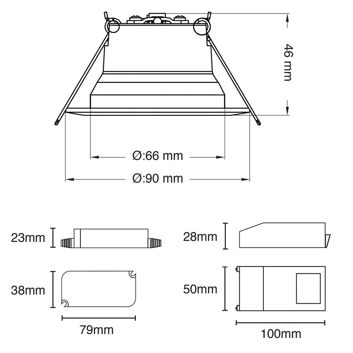 LED innbyggingsspot One 360° SunLike dimbar aluminium IP44 sideprofil