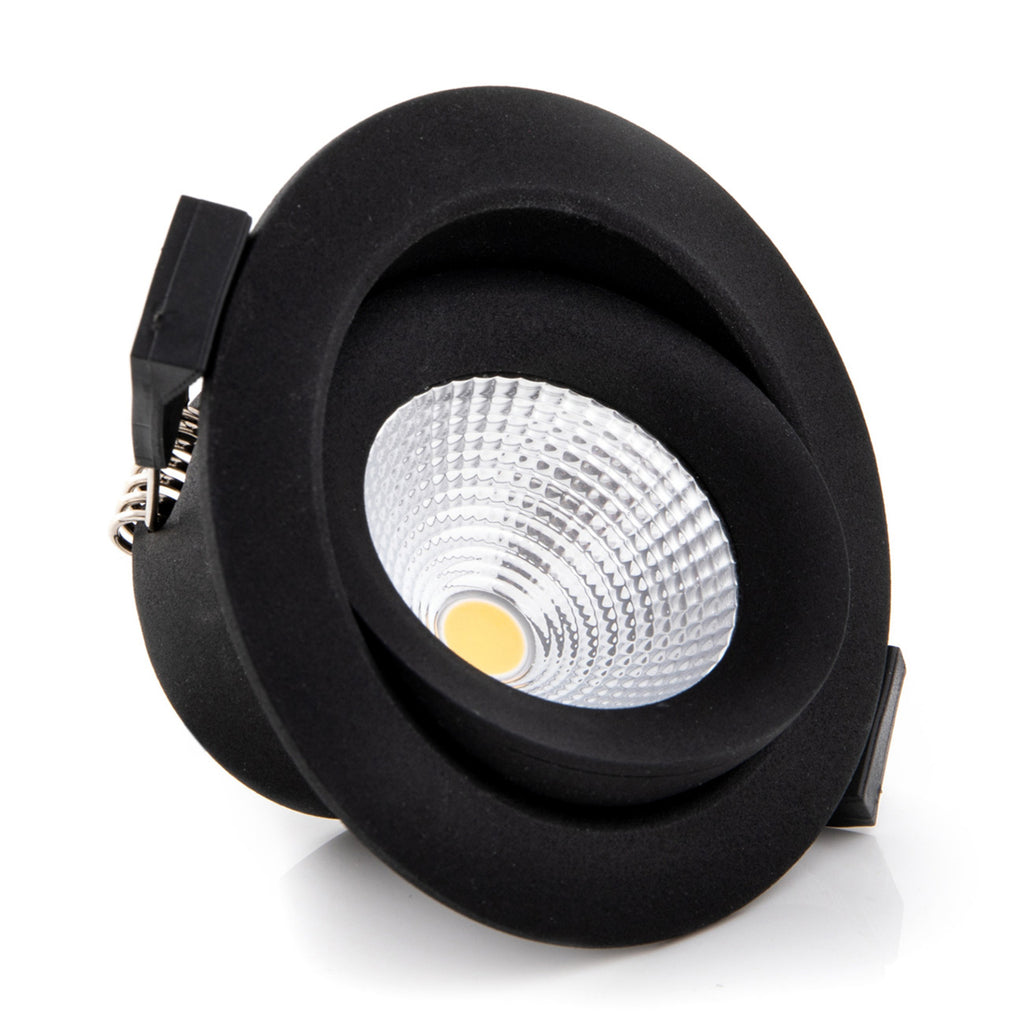 LED innbyggingsspot One 360° svart 8W 3000K IP44 dimbar forfra