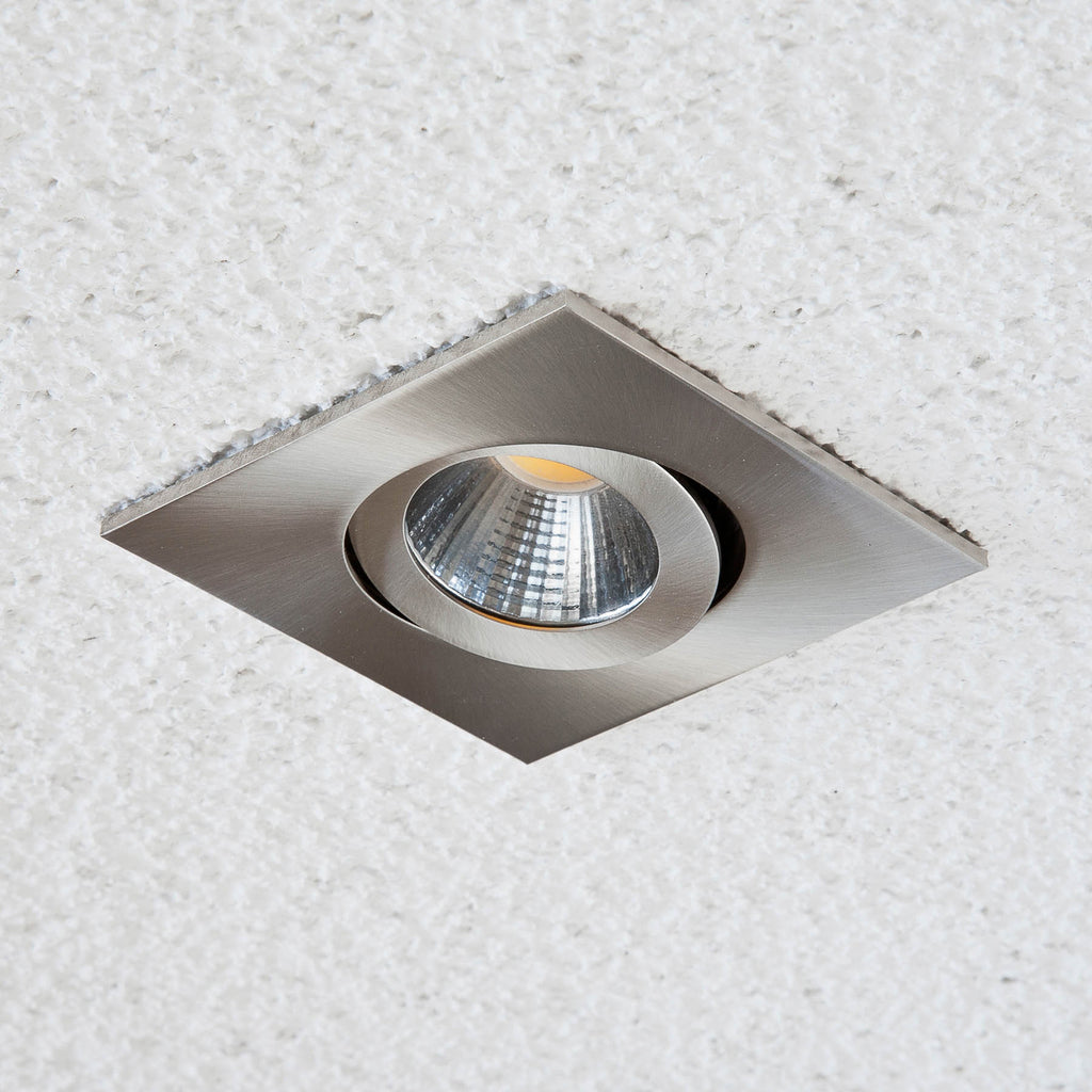 LED innbyggingsspot PC20 firkantet svingbar dimbar rustfritt stål 6W forfra