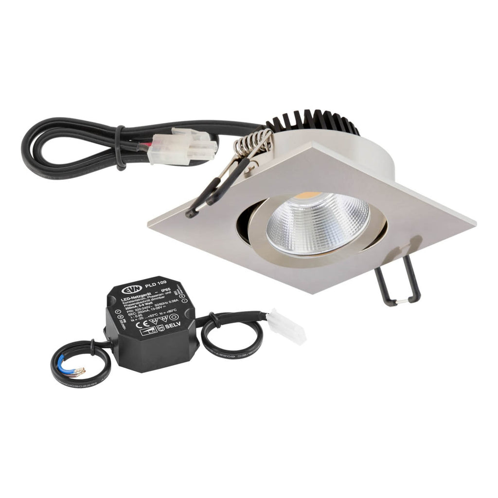 Bakside av LED innbyggingsspot PC20 firkantet svingbar dimbar rustfritt stål 6W