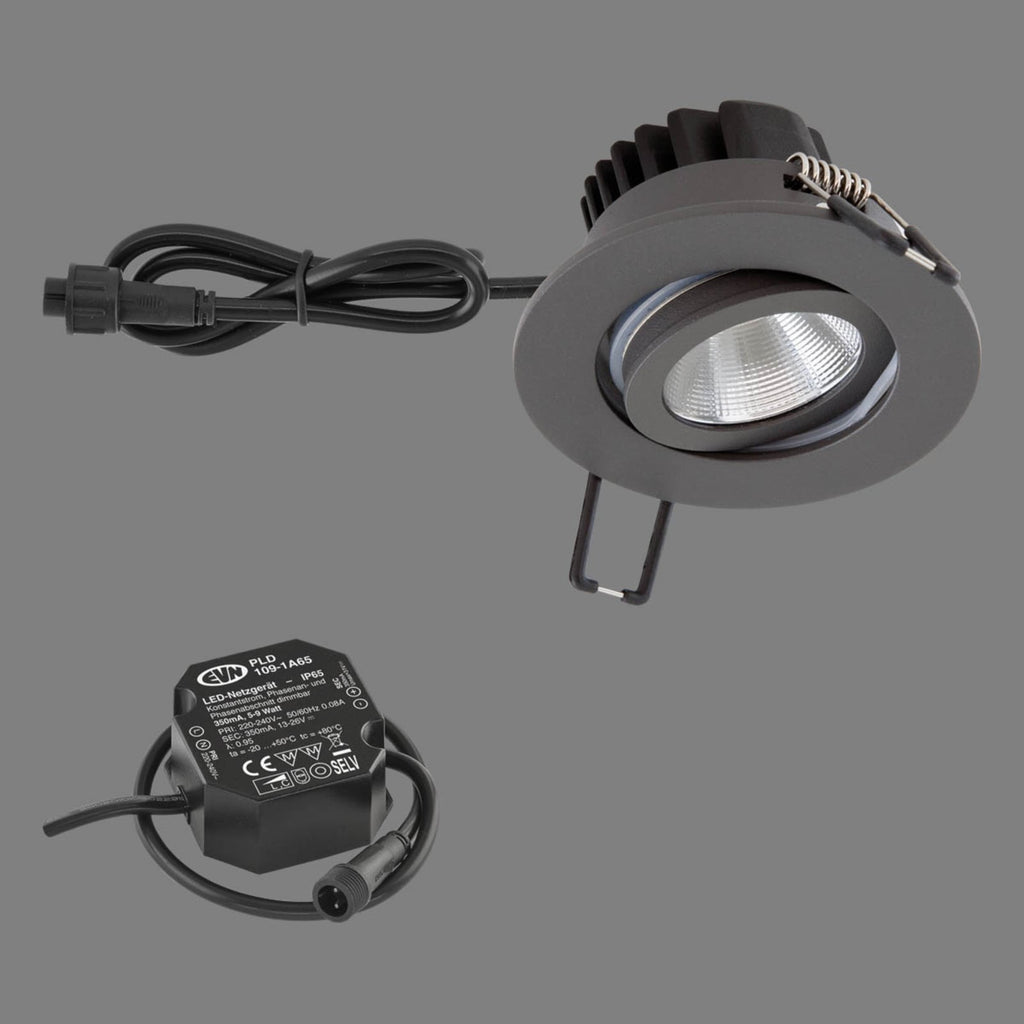 Detaljbilde av LED innbyggingsspot PC65 rund dimbar antrasitt IP65