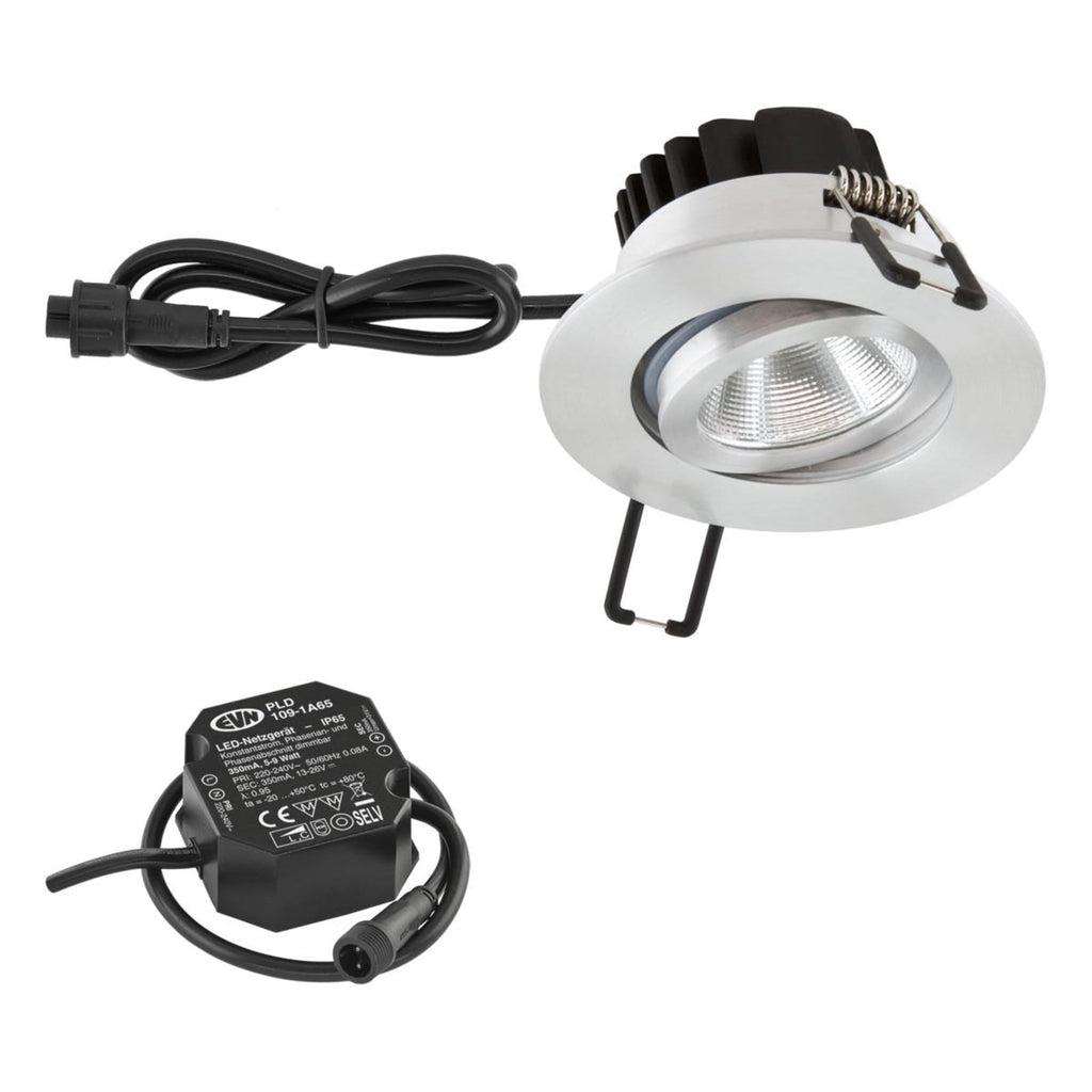LED innbyggingsspot PC65 rund dimbar aluminium IP65 6W - EVN forfra