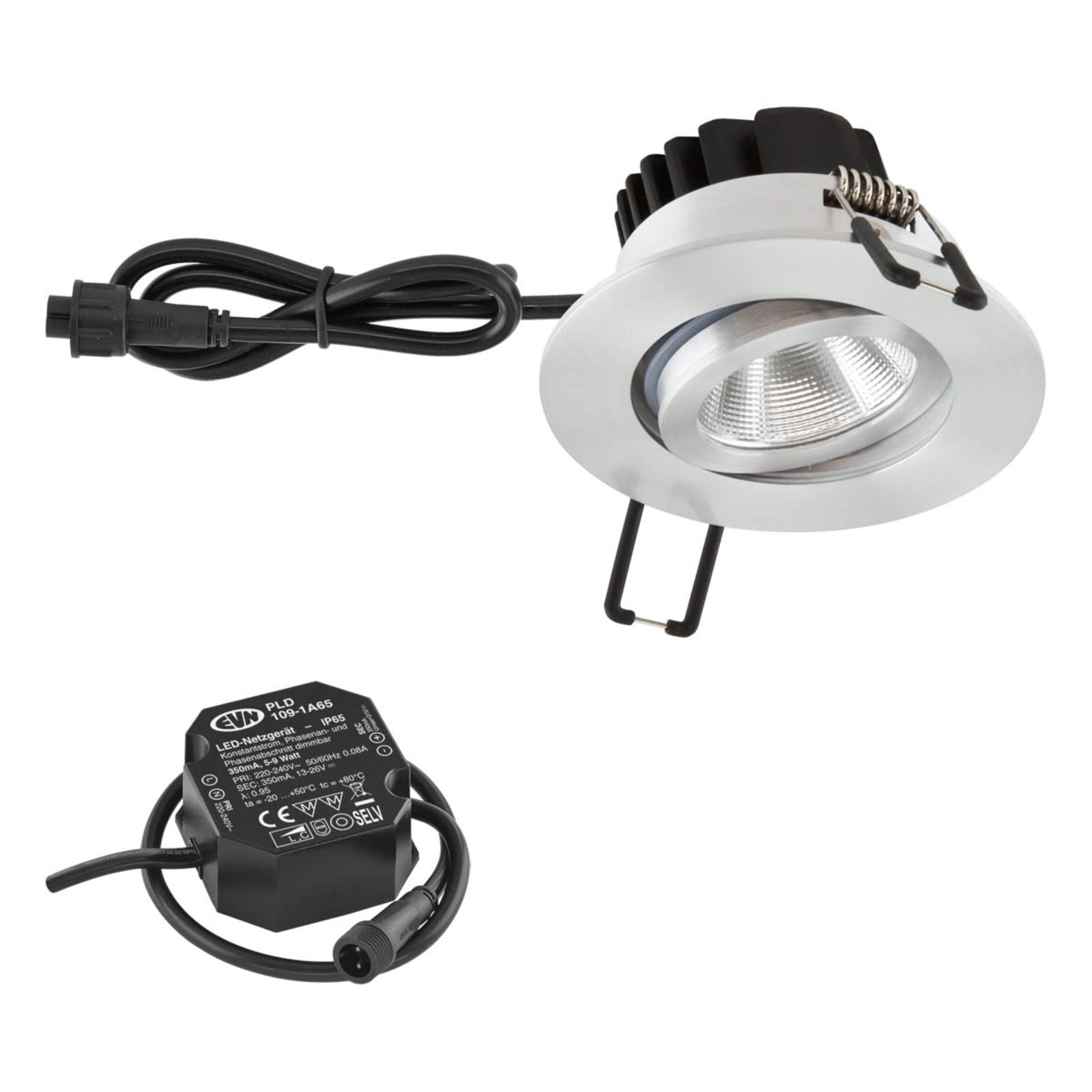 LED innbyggingsspot PC65 rund dimbar aluminium IP65 6W - EVN forfra