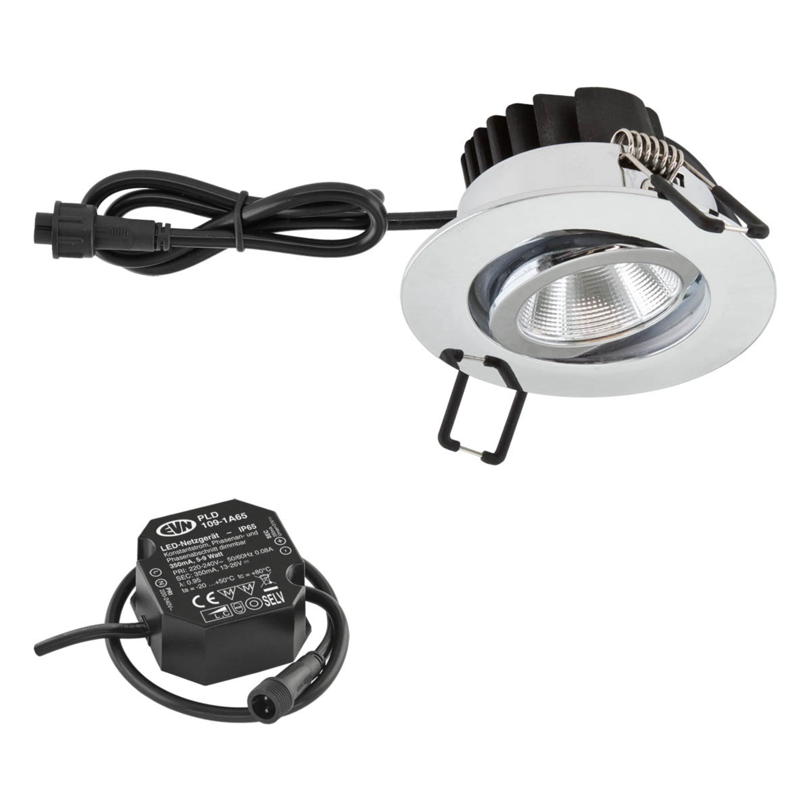 LED innbyggingsspot PC65 rund dimbar krom IP65 - EVN forfra