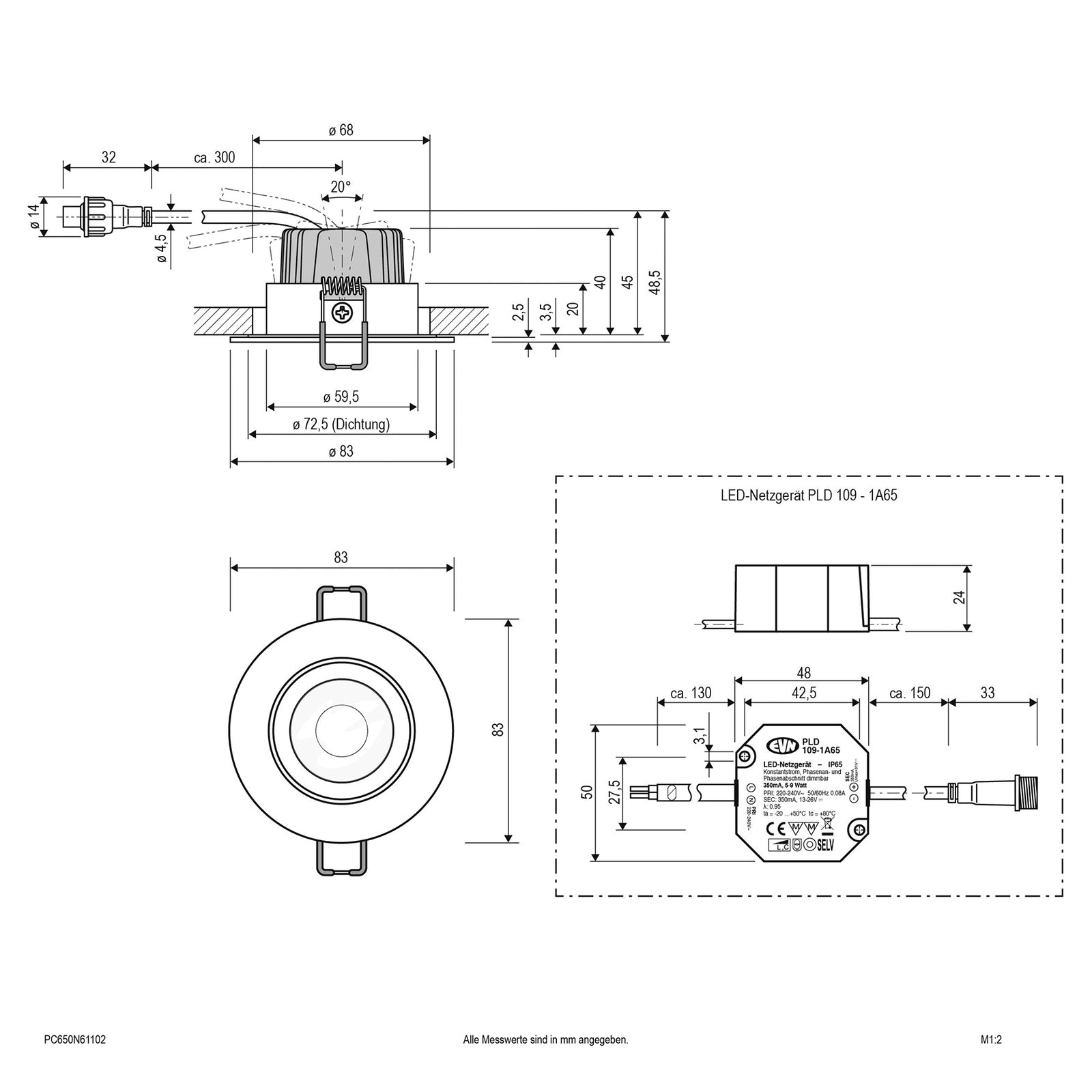 Detaljbilde av LED innbyggingsspot PC65 rund dimbar krom IP65 - EVN