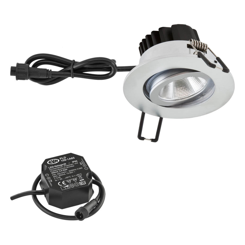 Bakside av LED innbyggingsspot PC65 rund dimbar matt krom