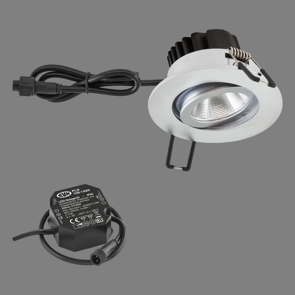 Detaljbilde av LED innbyggingsspot PC65 rund dimbar matt krom