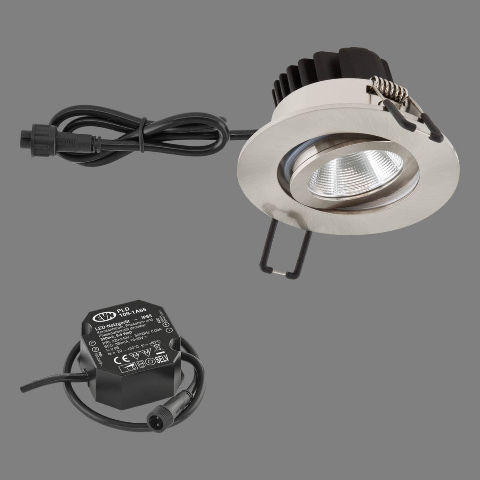 LED innbyggingsspot PC65 rund dimbar rustfritt stål IP65 6W bakside