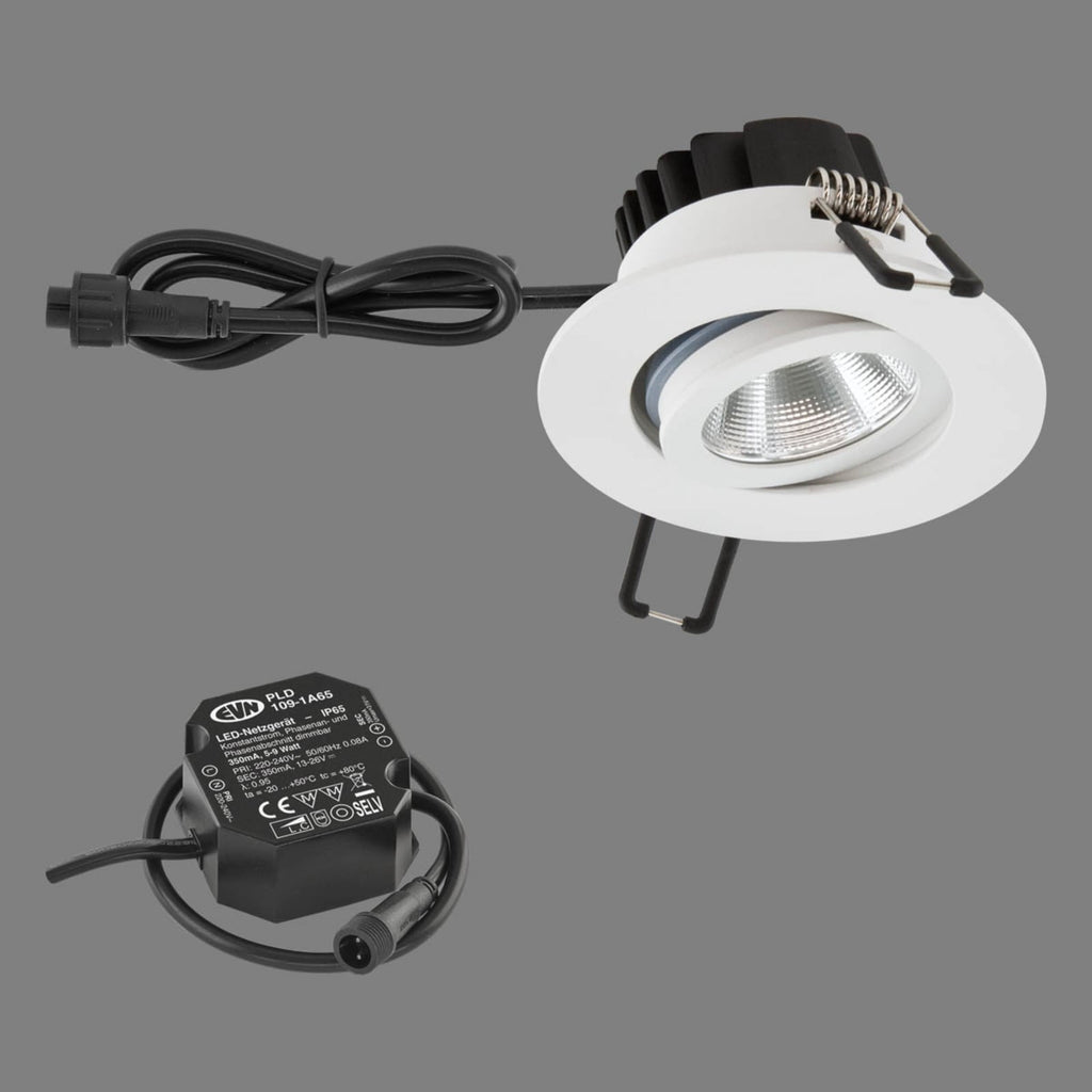 Bakside av LED innbyggingsspot PC65 svingbar dimbar hvit