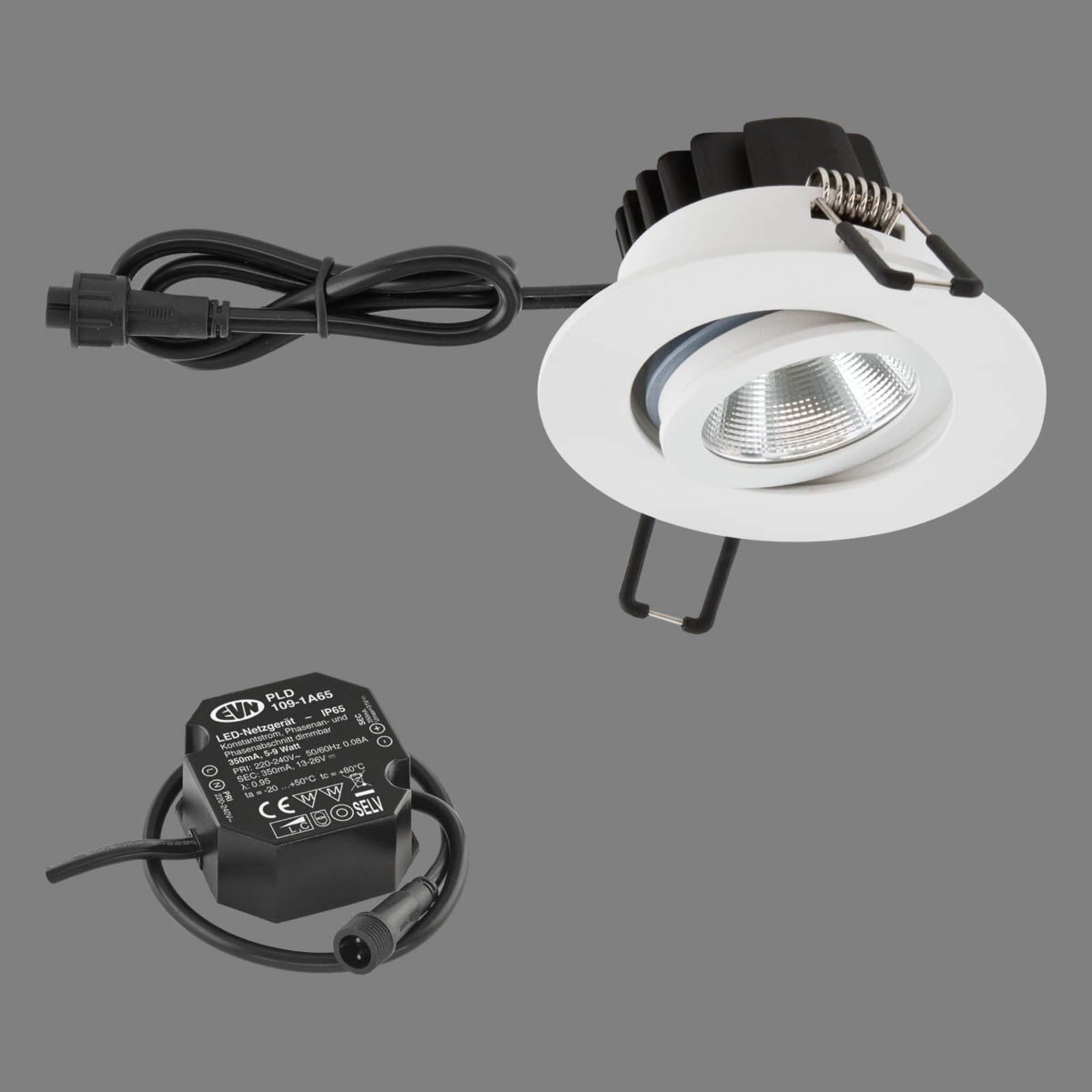 Bakside av LED innbyggingsspot PC65 svingbar dimbar hvit