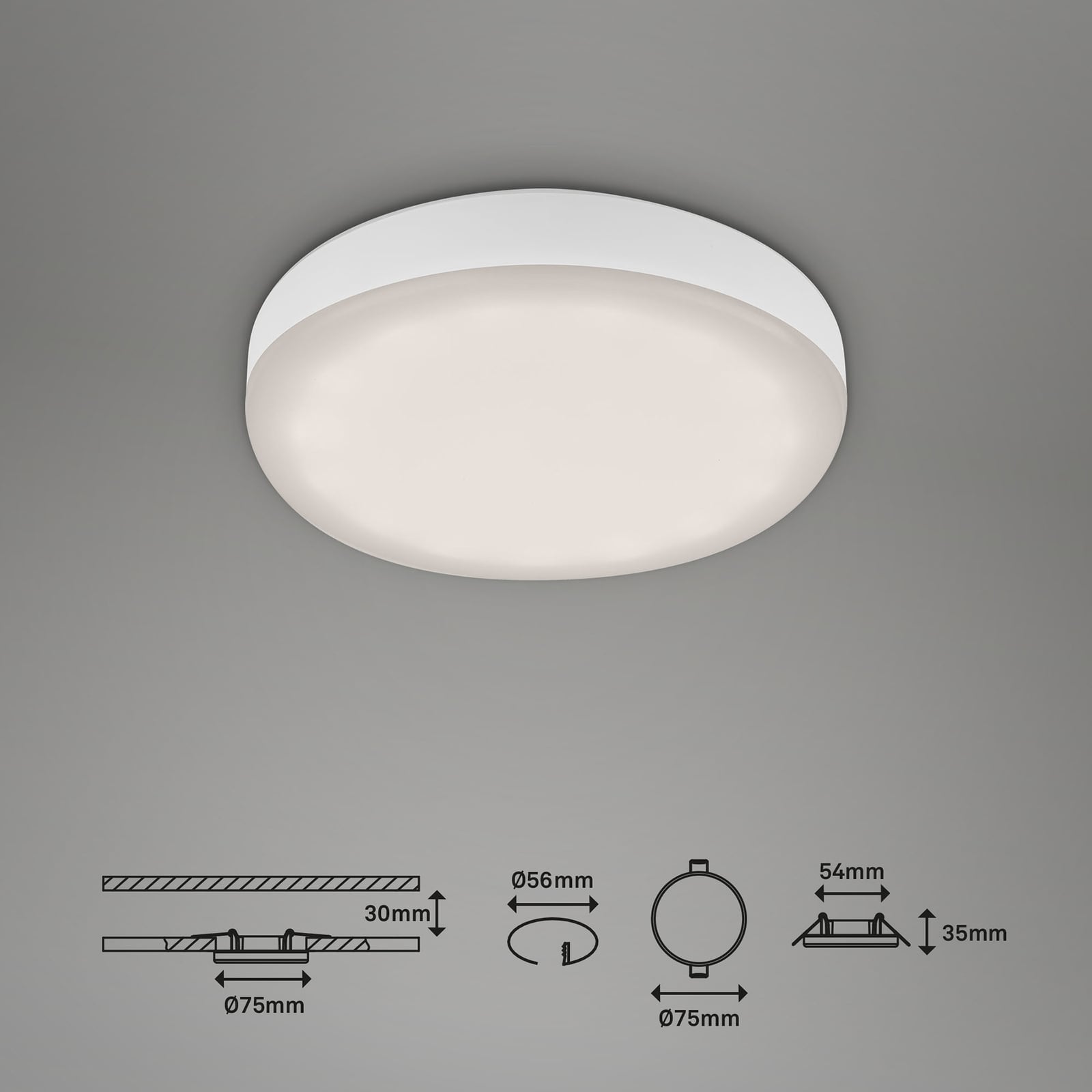 LED innbyggingsspot Plat hvit 3-pack IP44 4000K Ø7,5 cm nærbilde