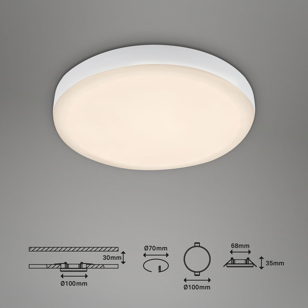 Montert LED innbyggingsspot Plat hvit Ø10 cm 6W 3000K IP44 Briloner