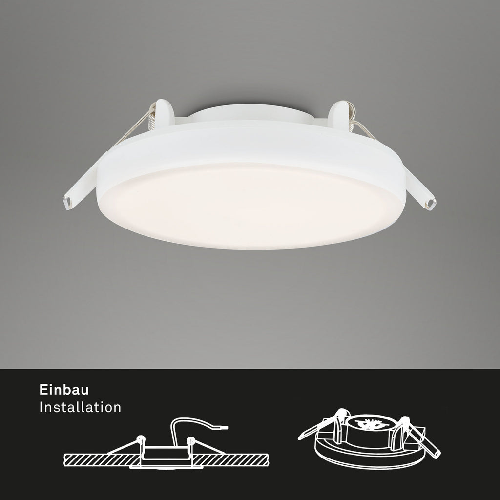 LED innbyggingsspot Plat hvit Ø10 cm IP44 6W 4000K Briloner montert