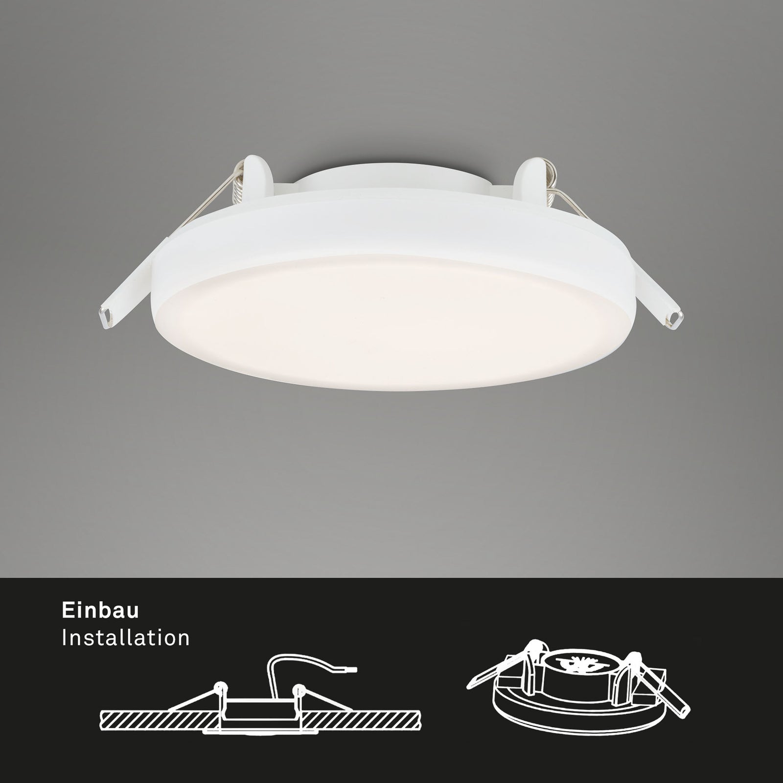 LED innbyggingsspot Plat hvit Ø10 cm IP44 6W 4000K Briloner montert