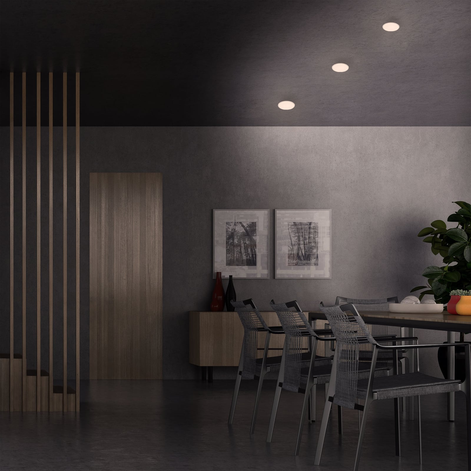 LED innbyggingsspot Plat hvit Ø7,5 cm IP44 3000K lysdetalj